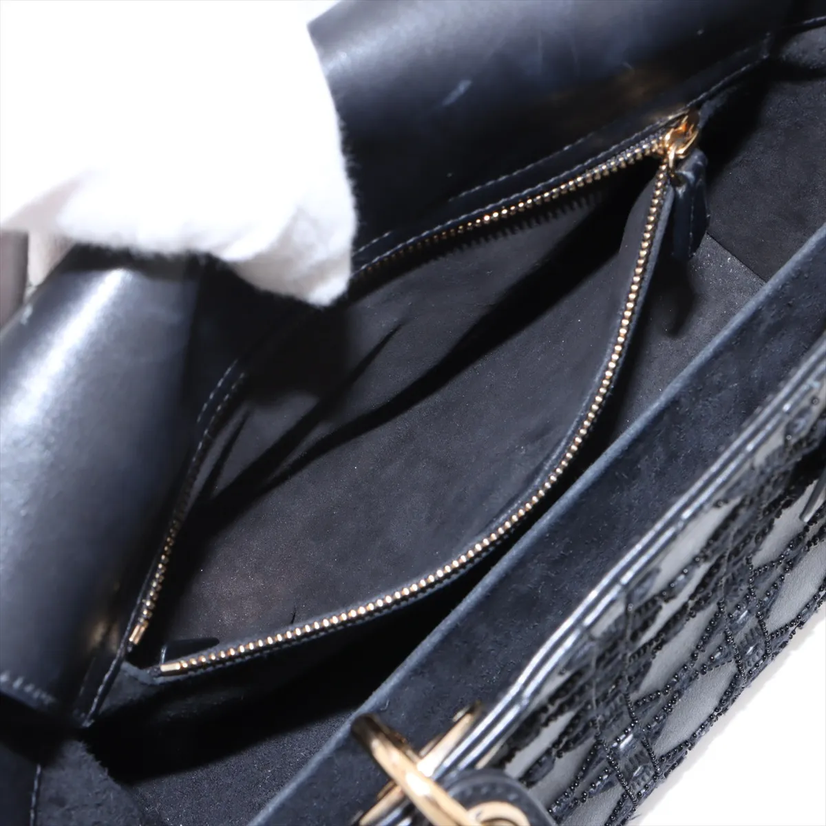 Lady Dior Cannage Leather x Bead 2-Way Handbag, Black — view 9