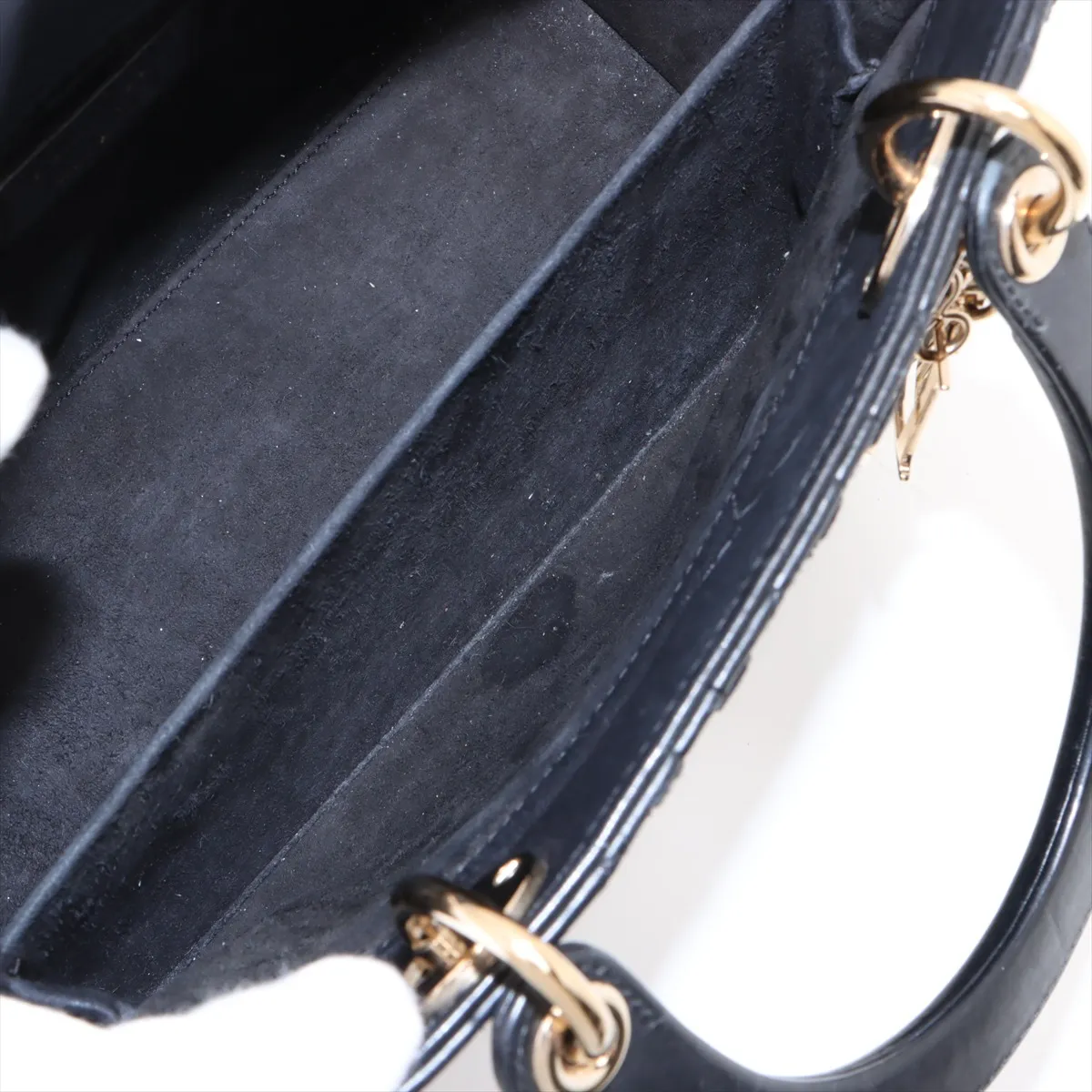 Lady Dior Cannage Leather x Bead 2-Way Handbag, Black — view 10