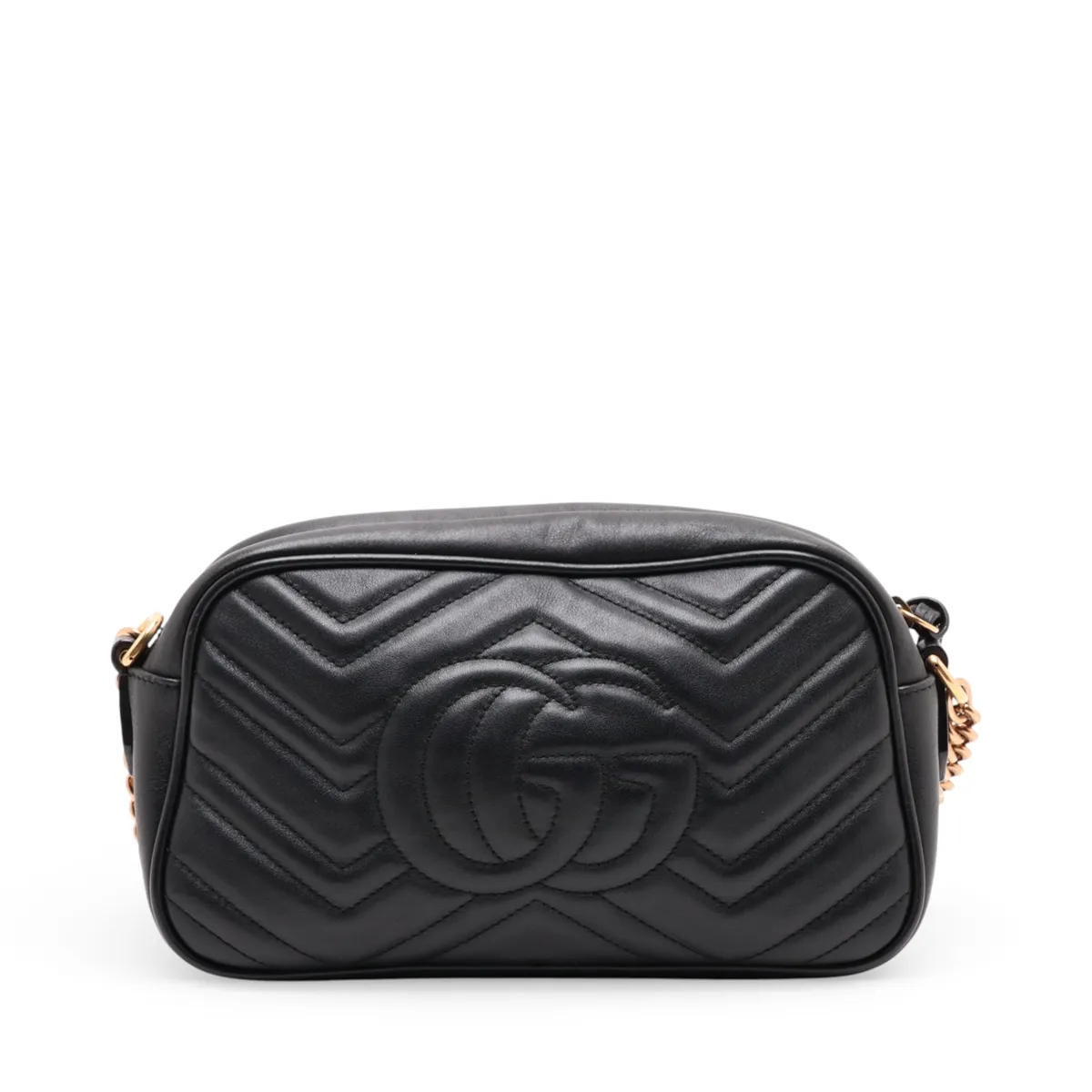 GG Marmont 447632 Leather Chain Shoulder Bag, Black — view 2