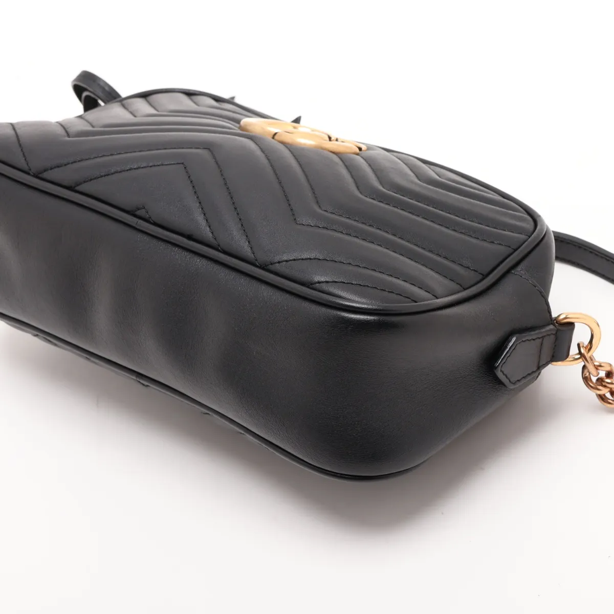 GG Marmont 447632 Leather Chain Shoulder Bag, Black — view 3