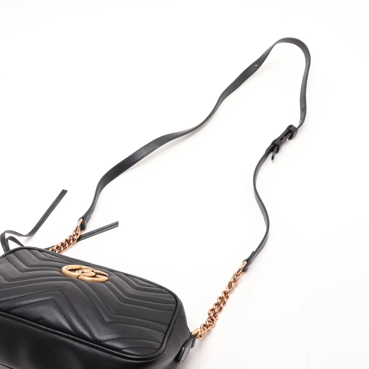 GG Marmont 447632 Leather Chain Shoulder Bag, Black — view 5