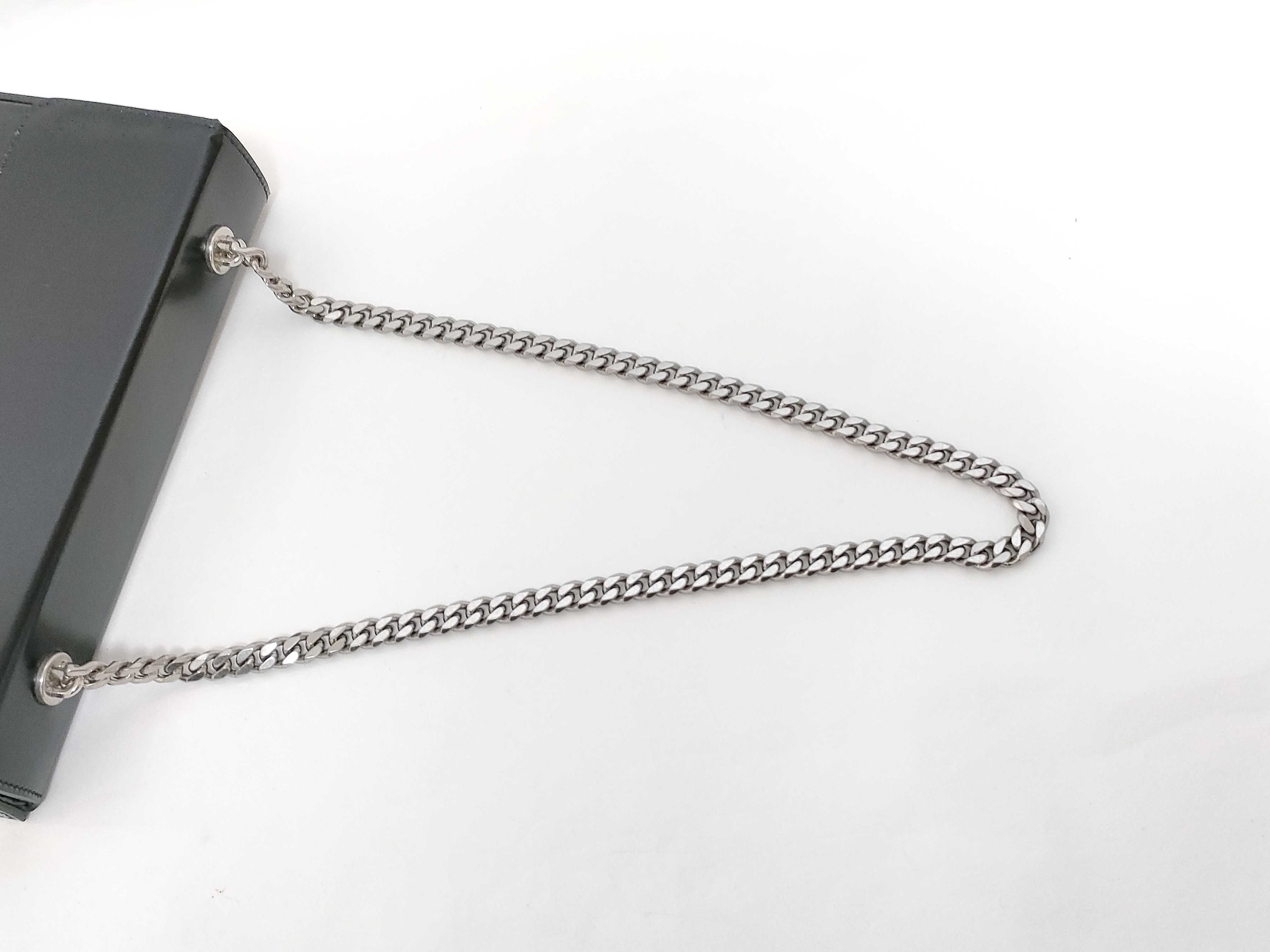 Triomphe Chain Shoulder Bag, Black with Silver Hardware, Polished Calfskin Leather. — view 3
