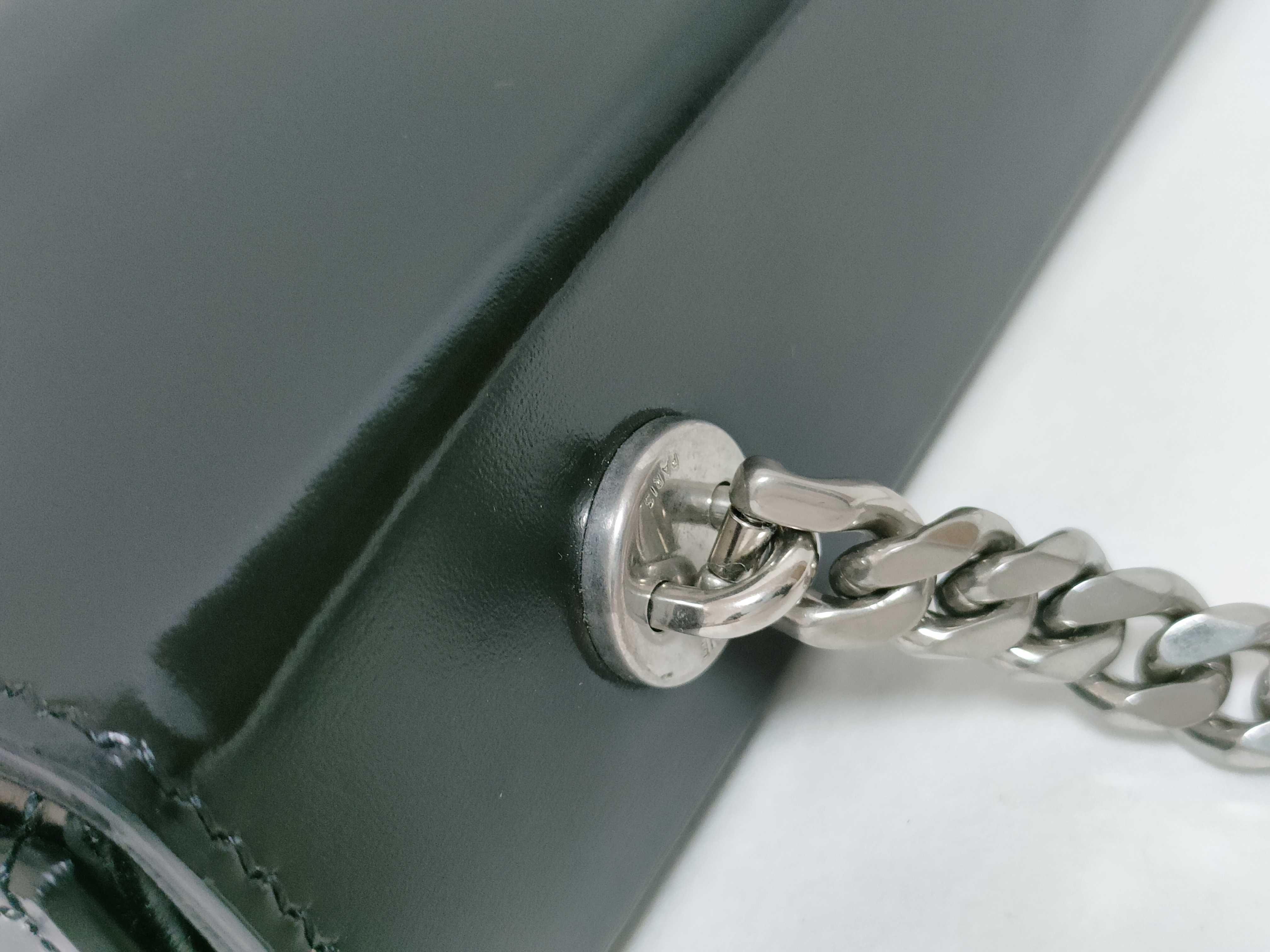 Triomphe Chain Shoulder Bag, Black with Silver Hardware, Polished Calfskin Leather. — view 5