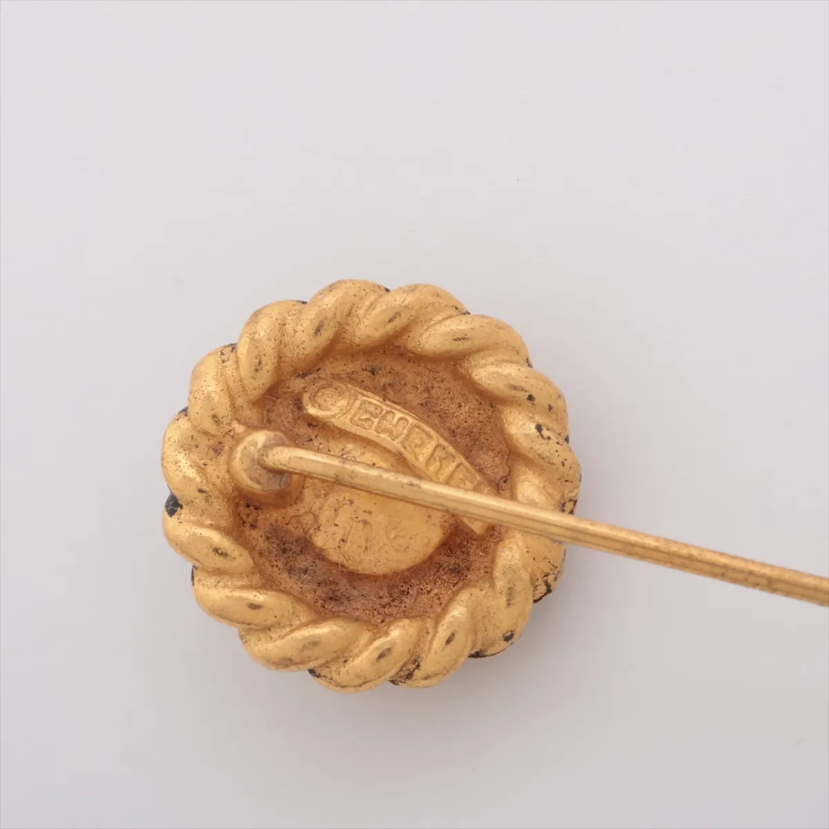 brooch, gold plated with rhinestones. Shows signs of wear, including — view 4