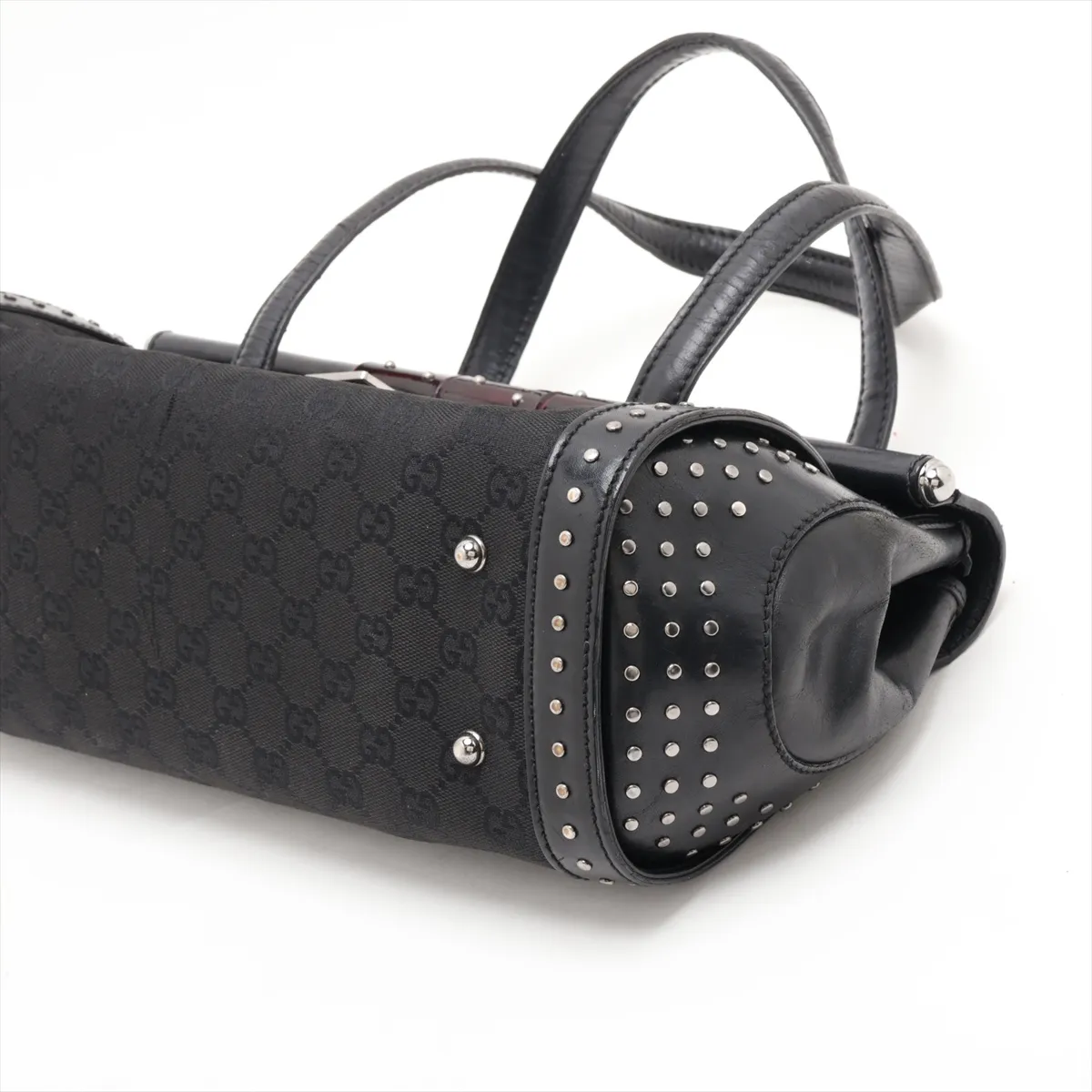 GG Canvas Bamboo Canvas x Leather Handbag Black 114993 — view 3