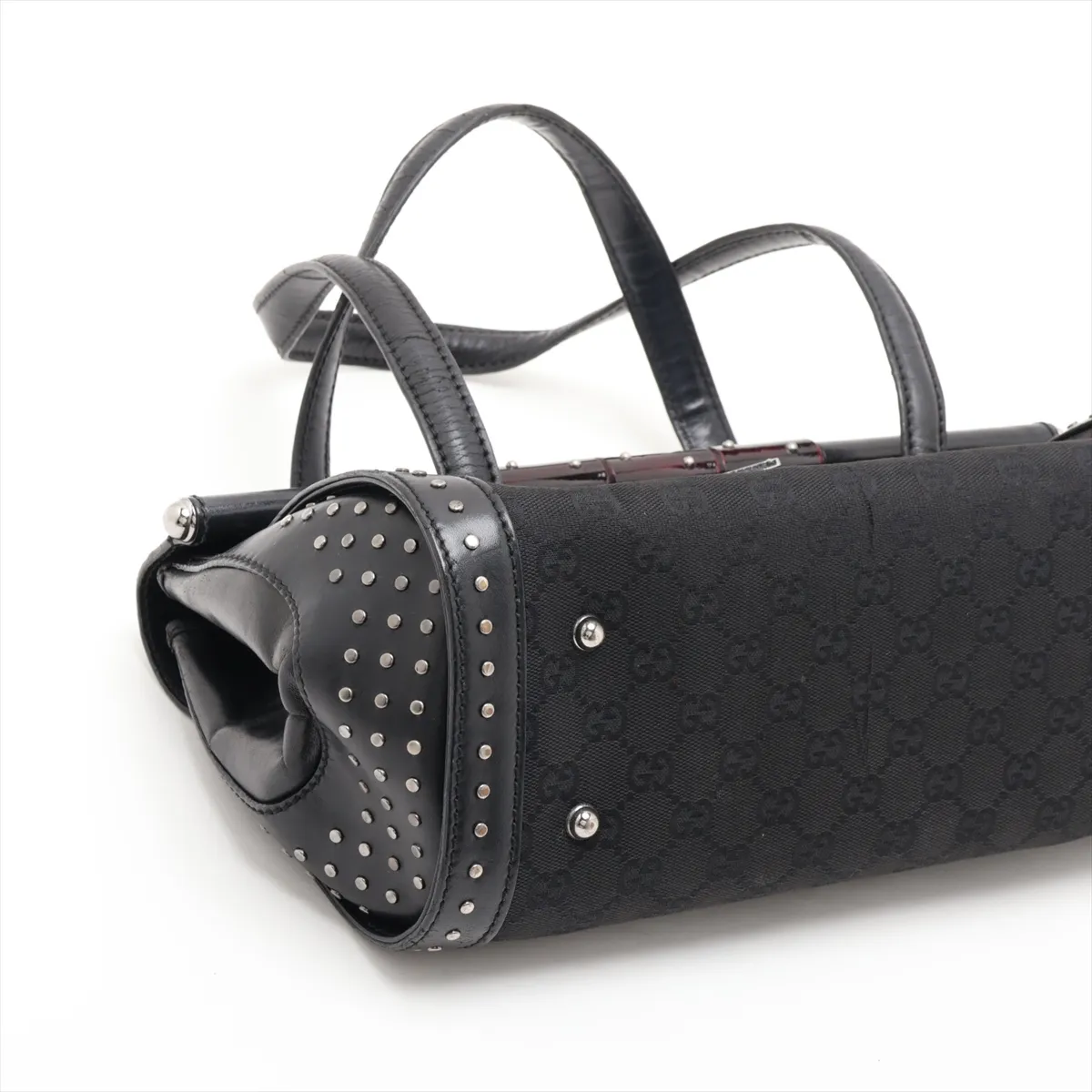 GG Canvas Bamboo Canvas x Leather Handbag Black 114993 — view 4