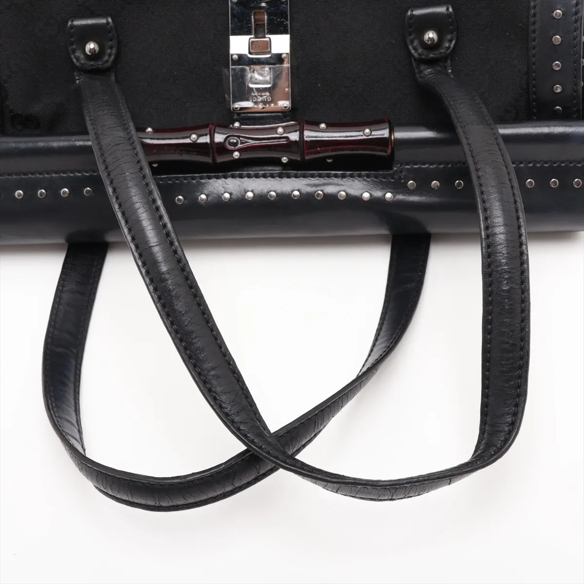 GG Canvas Bamboo Canvas x Leather Handbag Black 114993 — view 5
