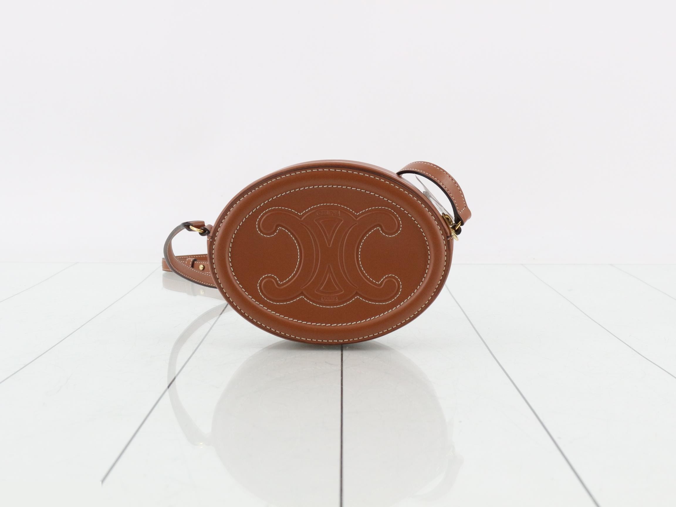 Triomphe Leather Crossbody Oval Purse Shoulder Bag — view 2
