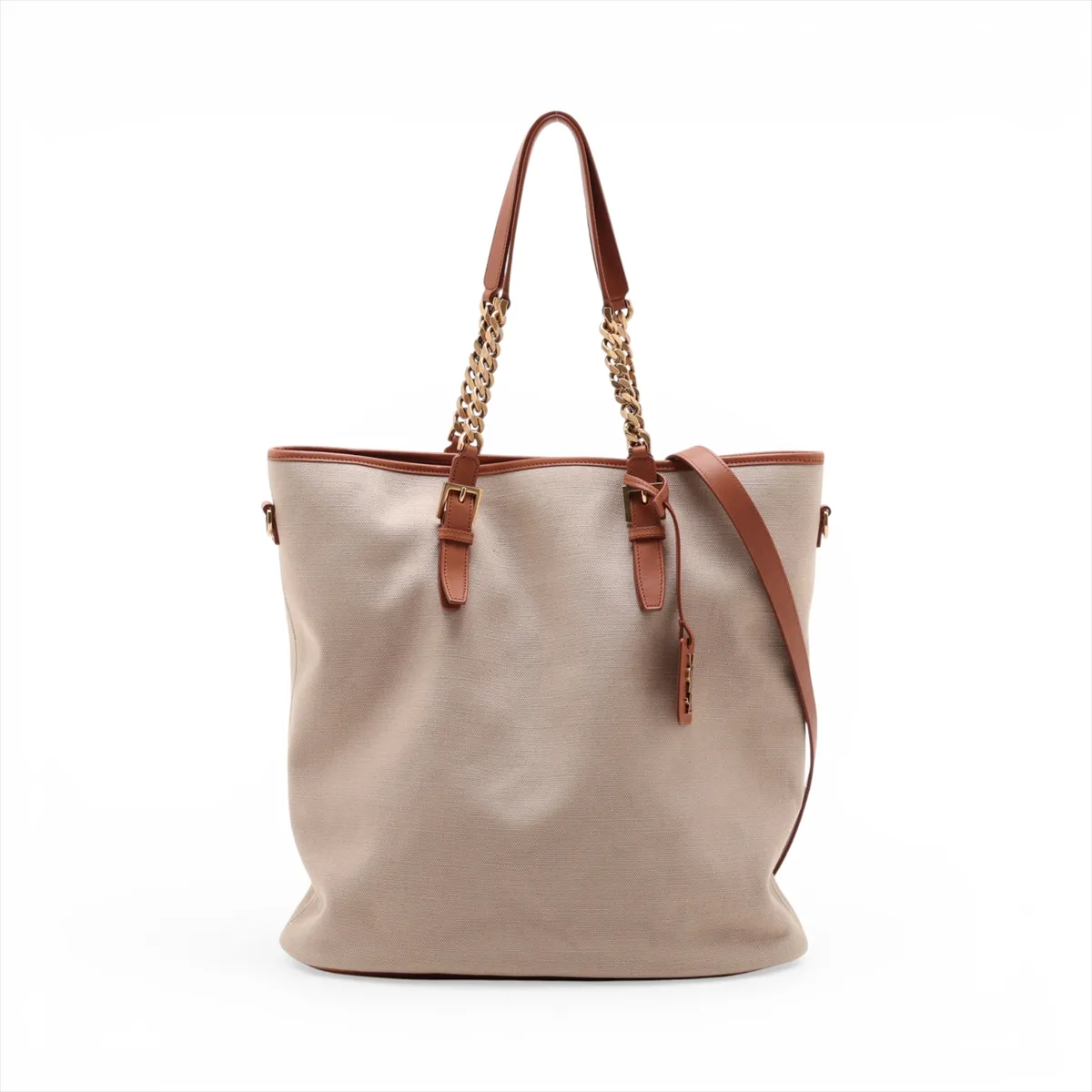 Canvas x Leather 2-Way Tote Bag, Beige x Brown, 781302