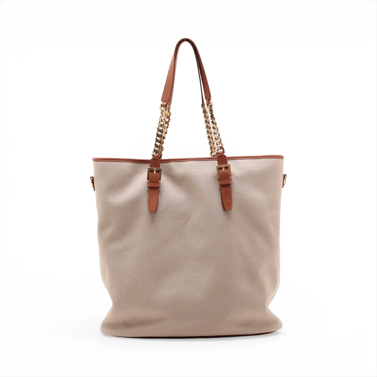 Canvas x Leather 2-Way Tote Bag, Beige x Brown, 781302 — view 2