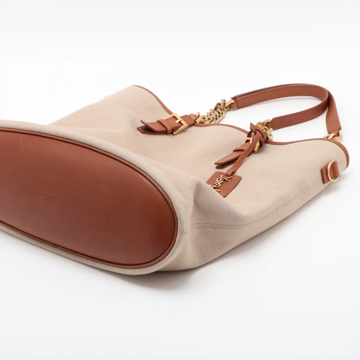 Canvas x Leather 2-Way Tote Bag, Beige x Brown, 781302 — view 3