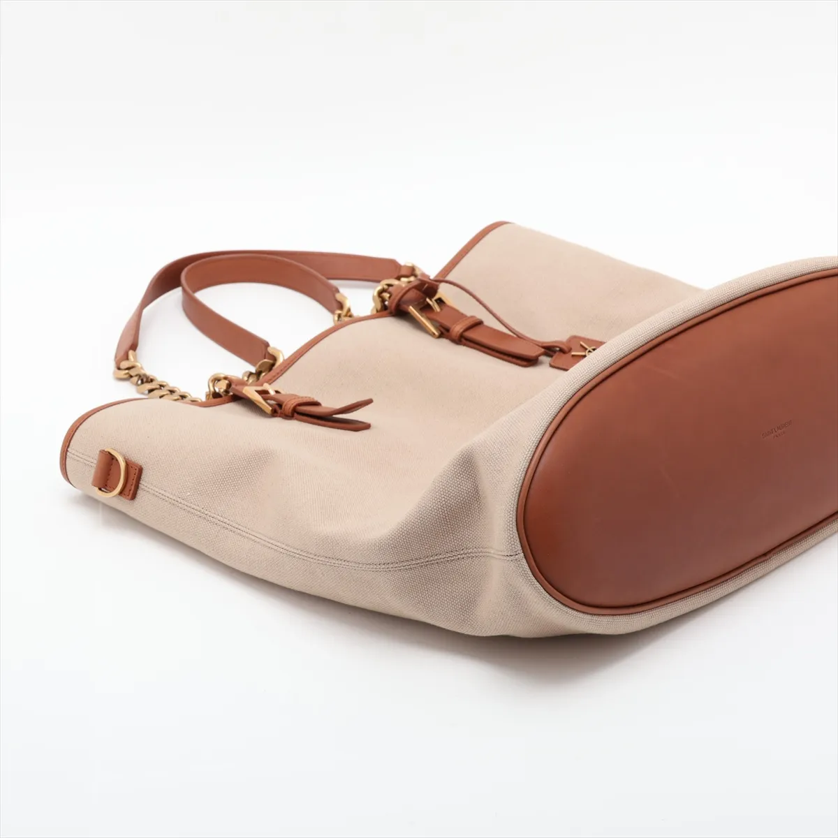 Canvas x Leather 2-Way Tote Bag, Beige x Brown, 781302 — view 4