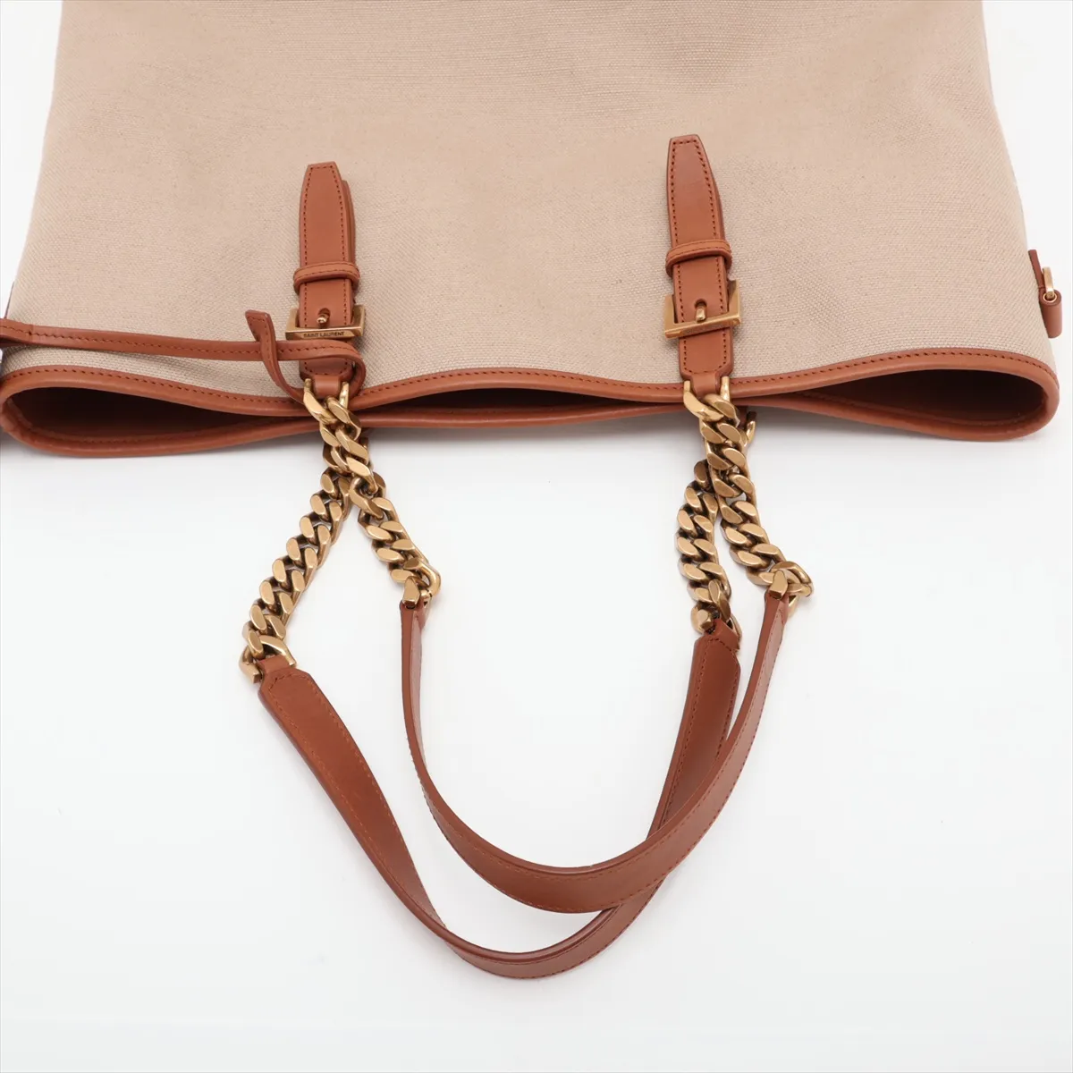 Canvas x Leather 2-Way Tote Bag, Beige x Brown, 781302 — view 5