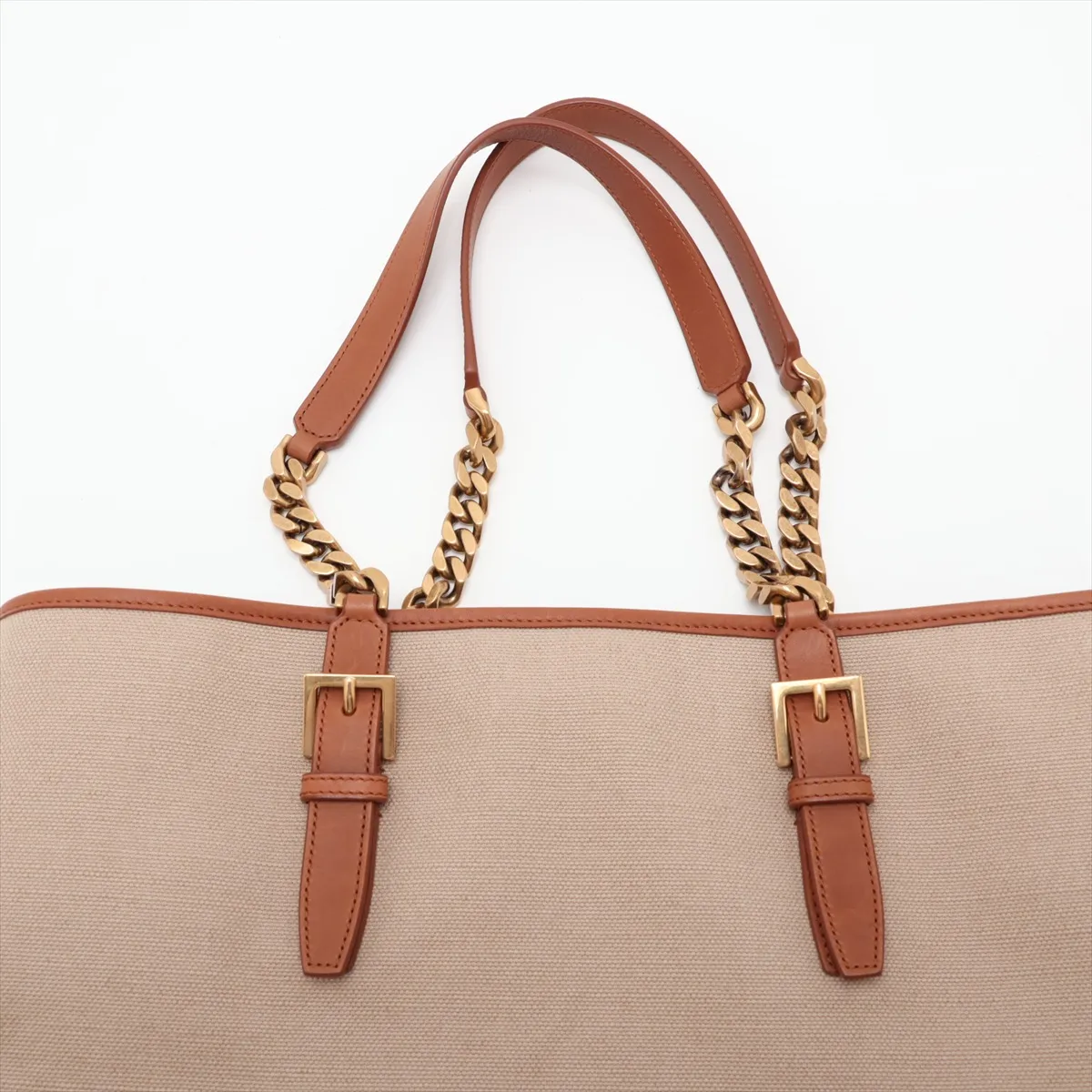 Canvas x Leather 2-Way Tote Bag, Beige x Brown, 781302 — view 6