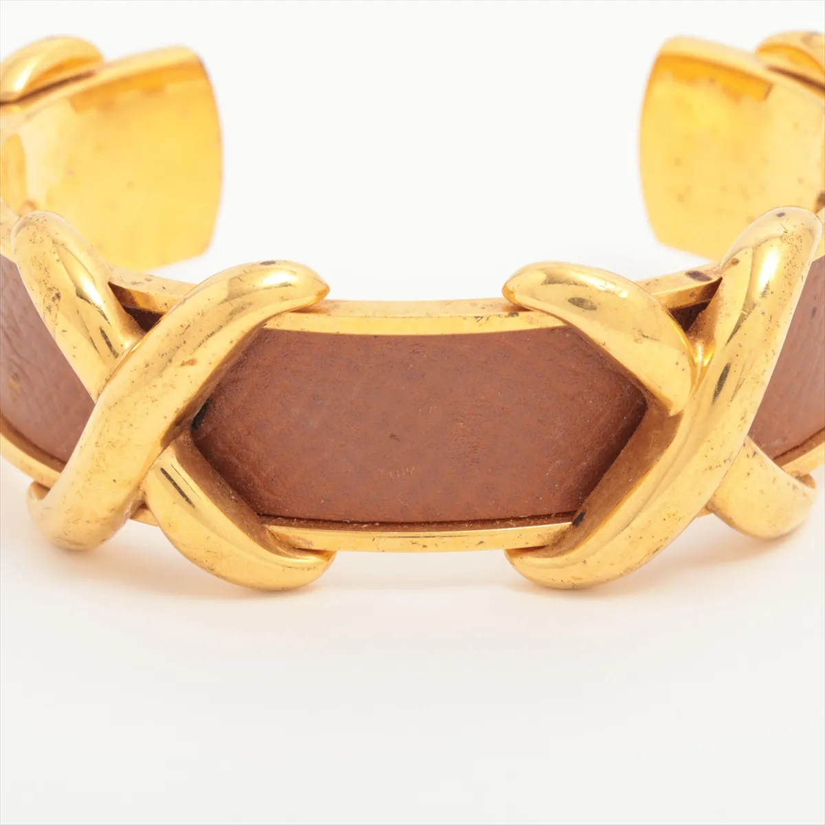 Cross Bangle, GP x Leather, Gold x Brown. Shows — view 3