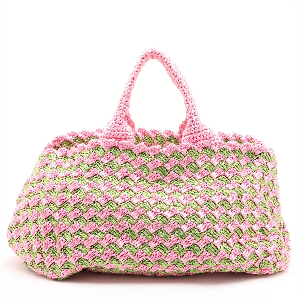 BN2302 Raffia Tote Bag Pink x Green — view 2