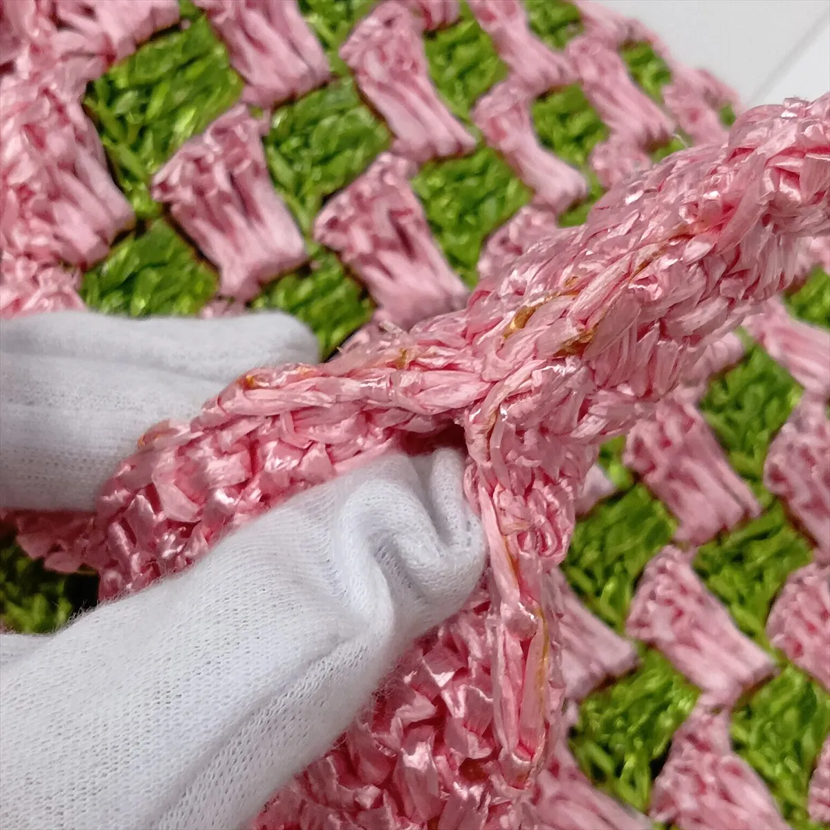 BN2302 Raffia Tote Bag Pink x Green — view 13