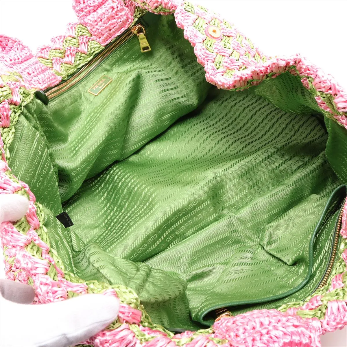 BN2302 Raffia Tote Bag Pink x Green — view 7