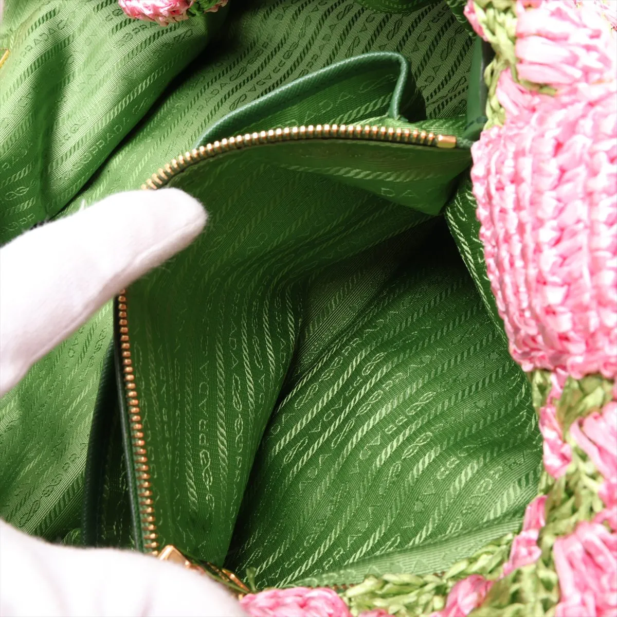 BN2302 Raffia Tote Bag Pink x Green — view 8