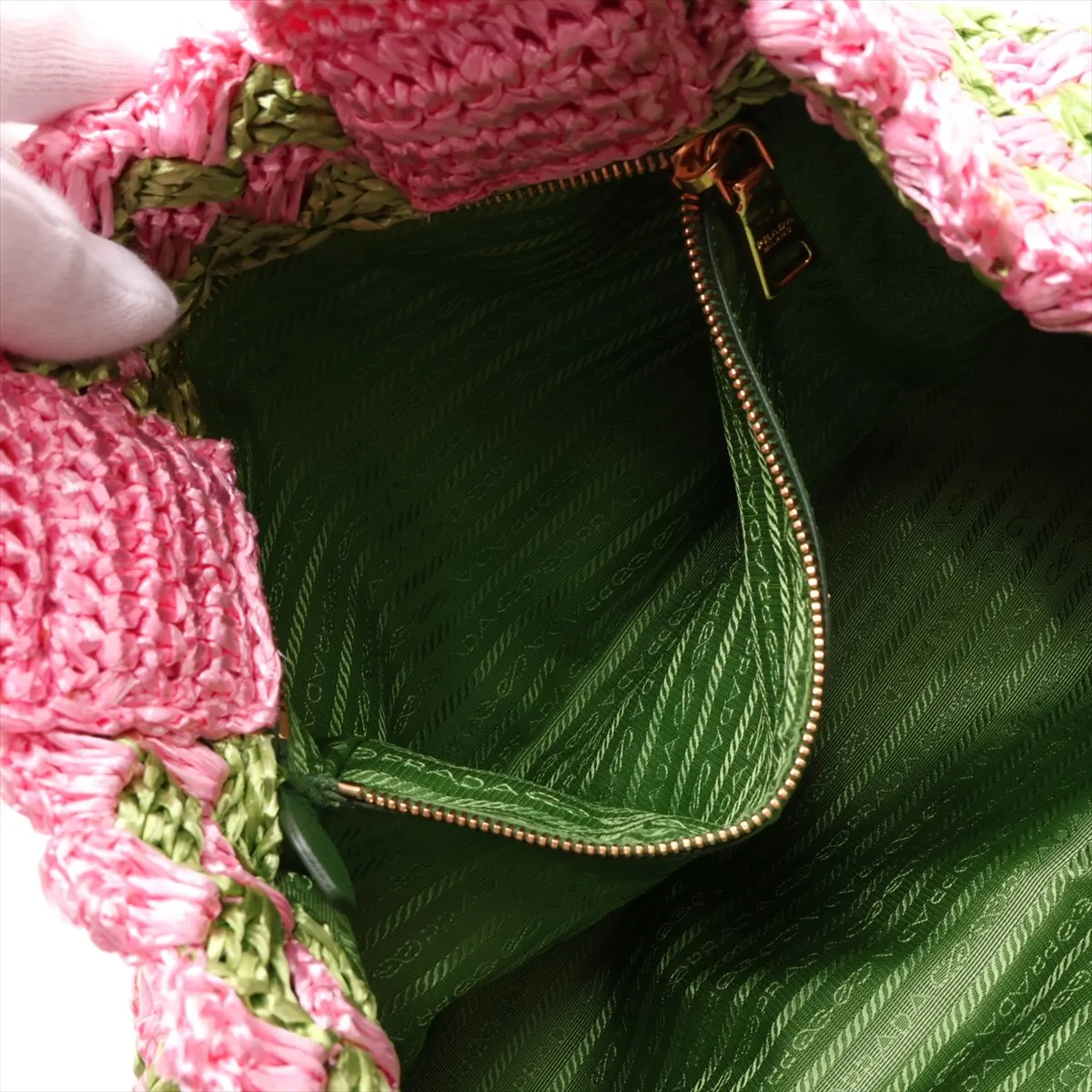 BN2302 Raffia Tote Bag Pink x Green — view 9