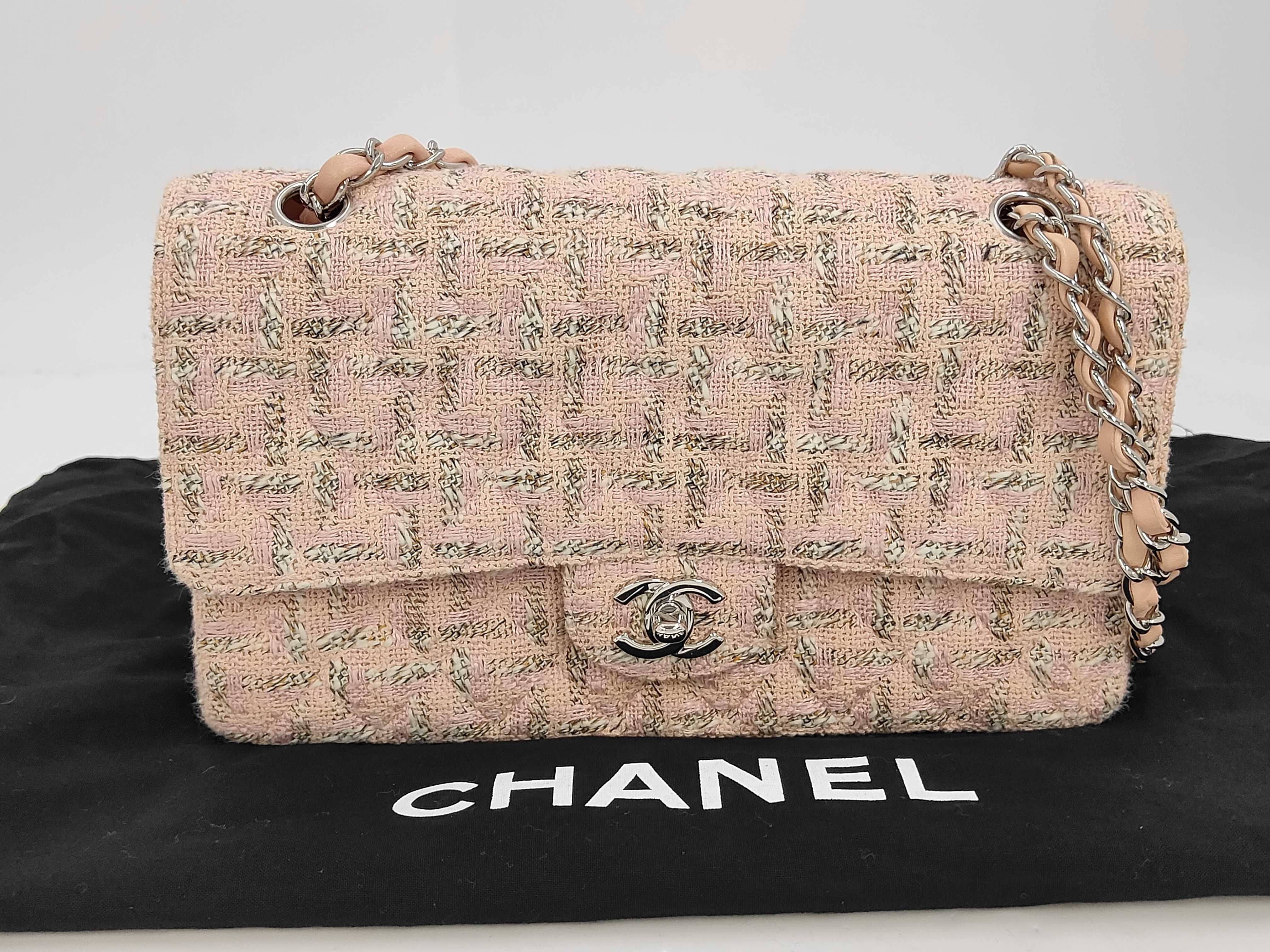 Double Flap Tweed Pink Shoulder Bag #10