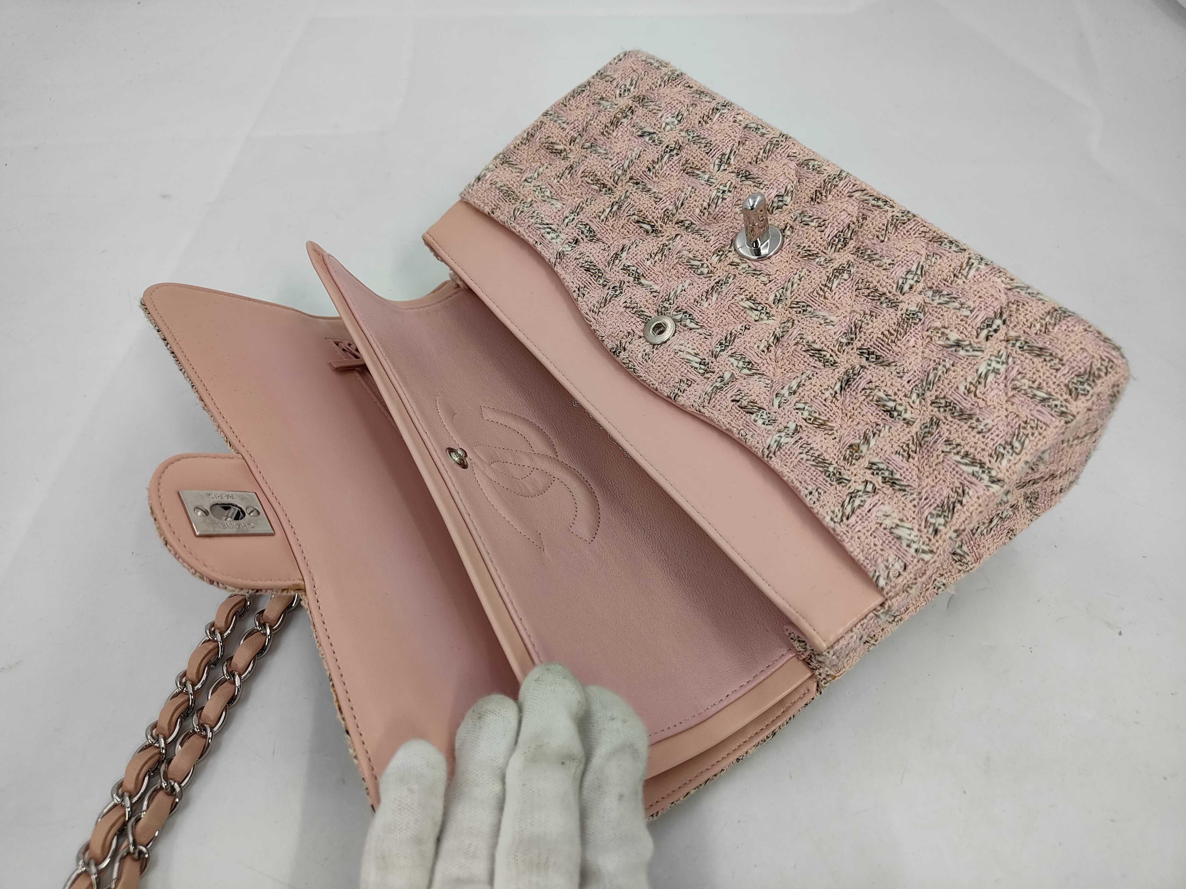 Double Flap Tweed Pink Shoulder Bag #10 — view 9
