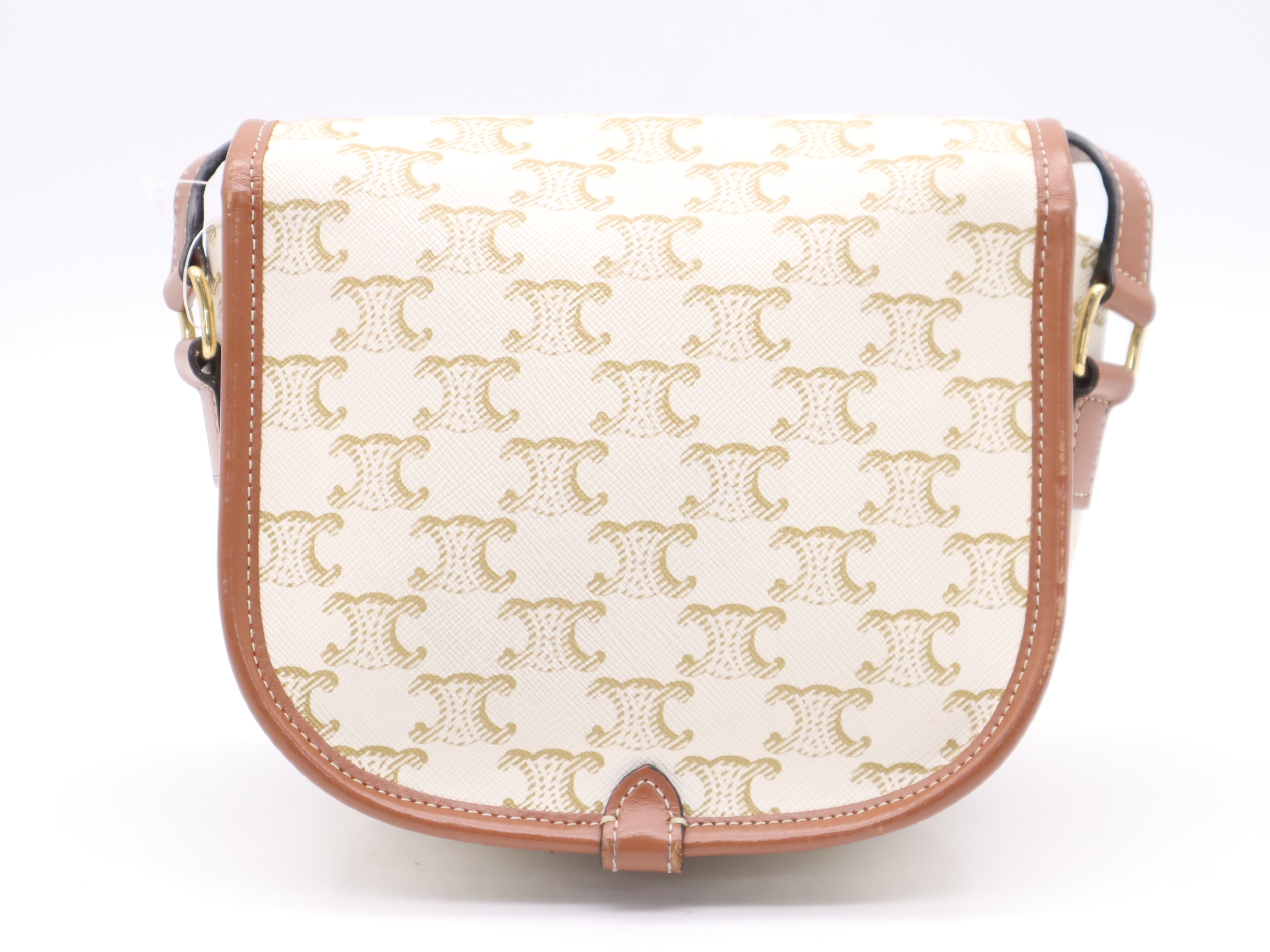 Leather Triomphe Falco Medium Shoulder Bag, White Brown, Gold Hardware — view 2