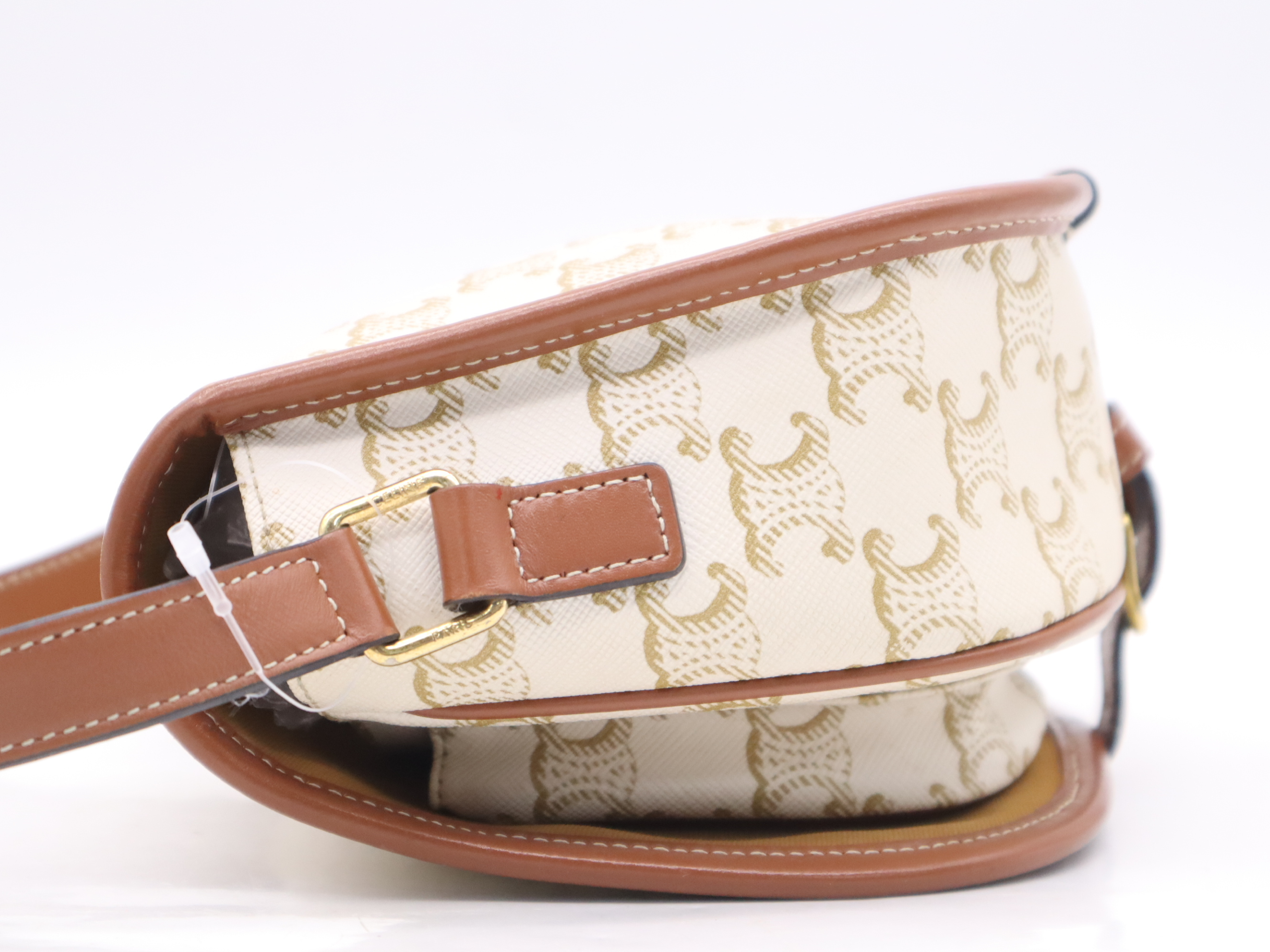 Leather Triomphe Falco Medium Shoulder Bag, White Brown, Gold Hardware — view 3
