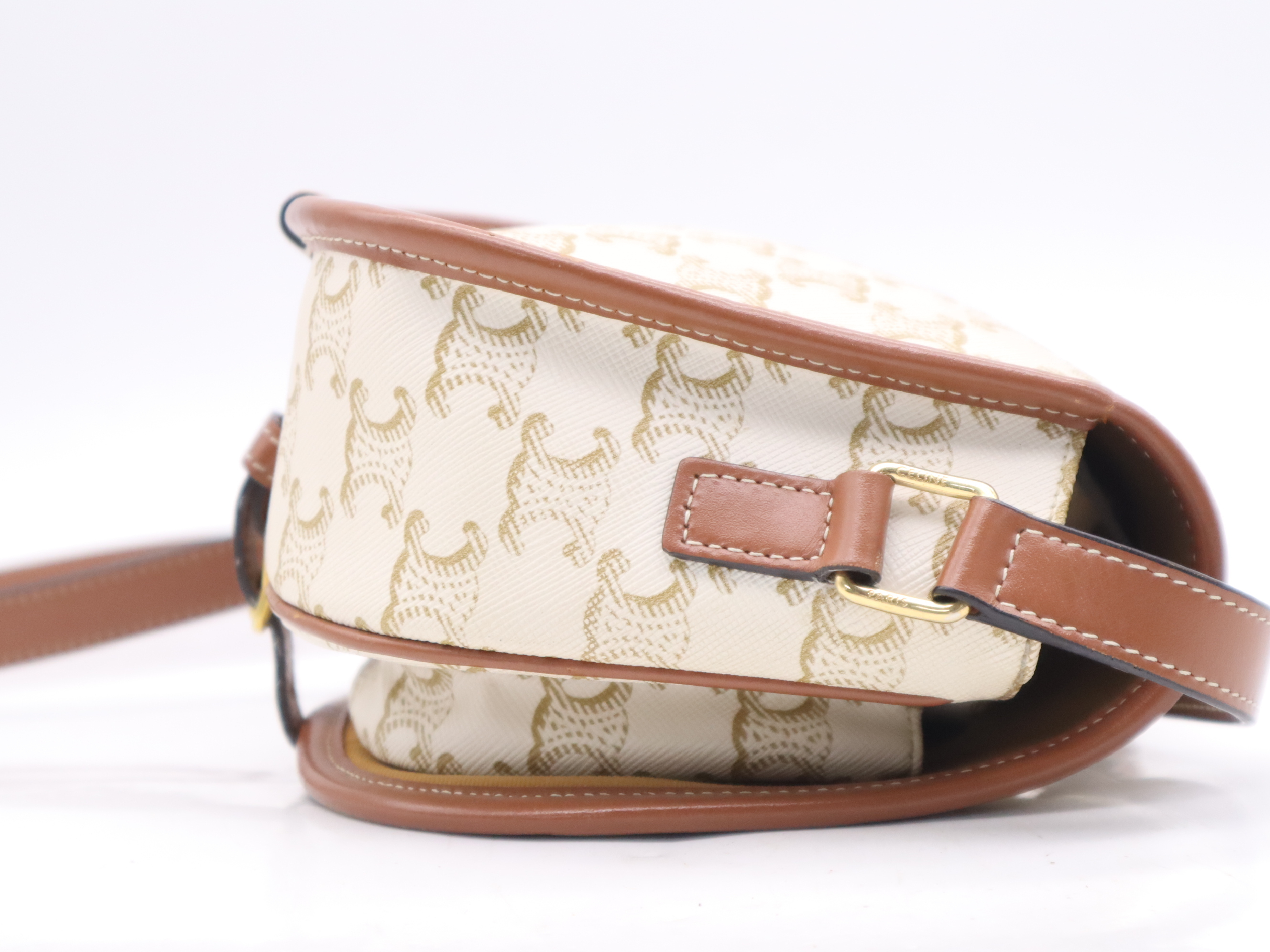 Leather Triomphe Falco Medium Shoulder Bag, White Brown, Gold Hardware — view 5