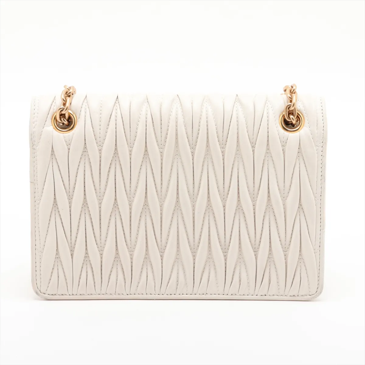 Matelassé Leather Chain Shoulder Bag, White — view 2