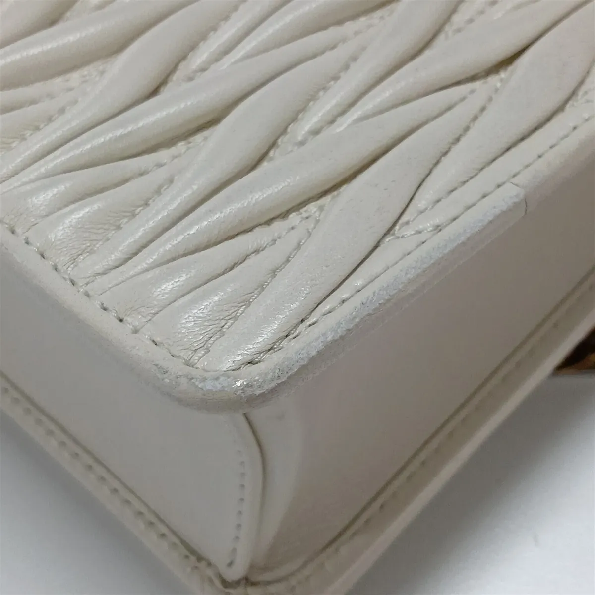 Matelassé Leather Chain Shoulder Bag, White — view 11