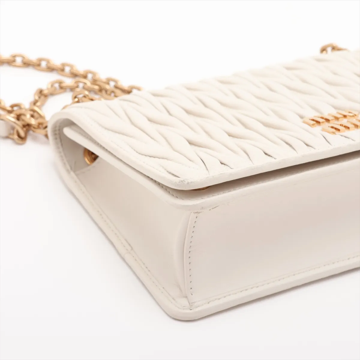 Matelassé Leather Chain Shoulder Bag, White — view 4