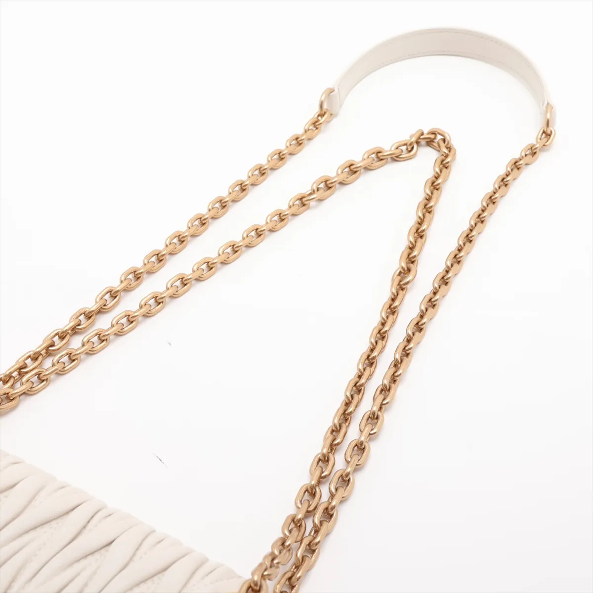 Matelassé Leather Chain Shoulder Bag, White — view 5