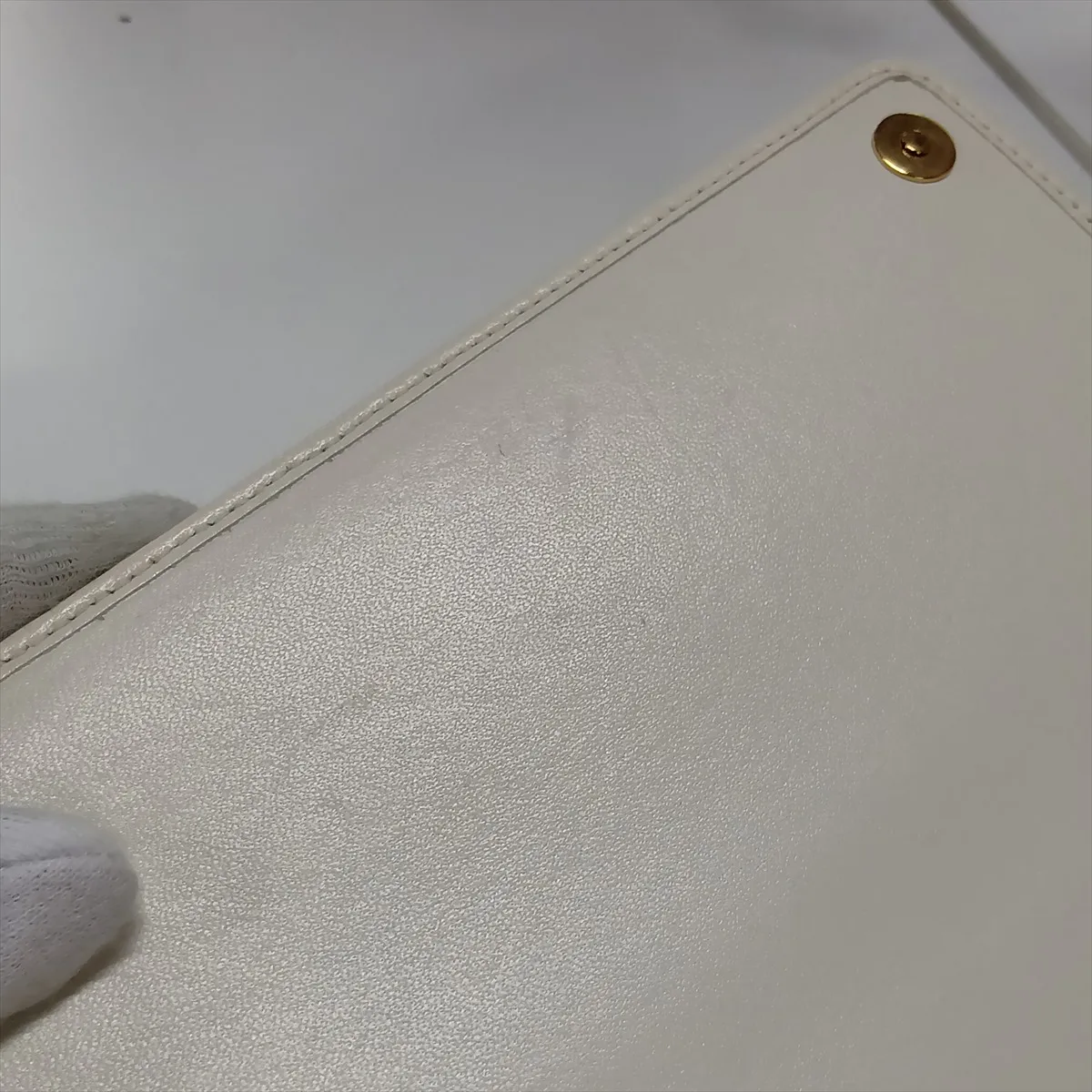 Matelassé Leather Chain Shoulder Bag, White — view 9