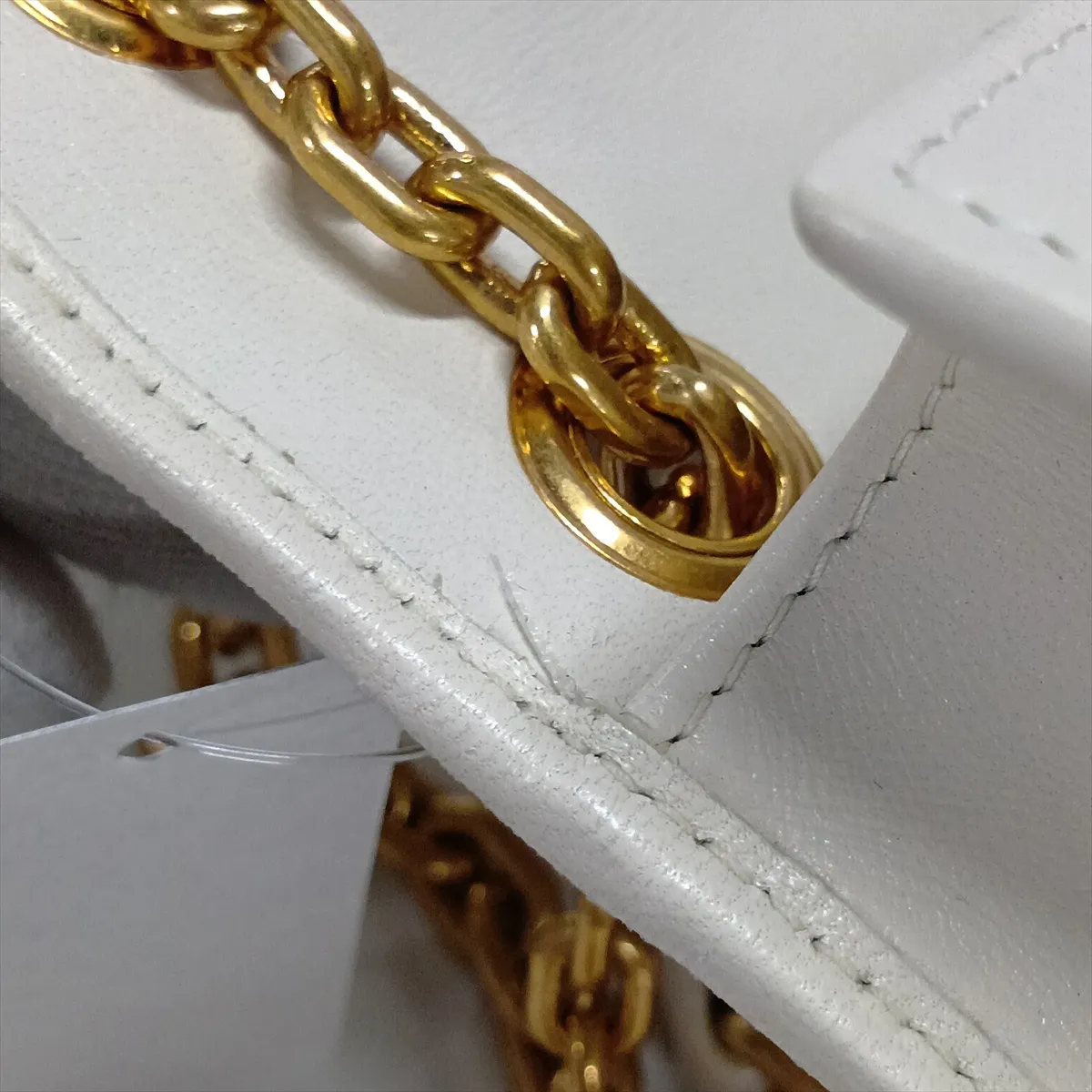 Matelassé Leather Chain Shoulder Bag, White — view 10
