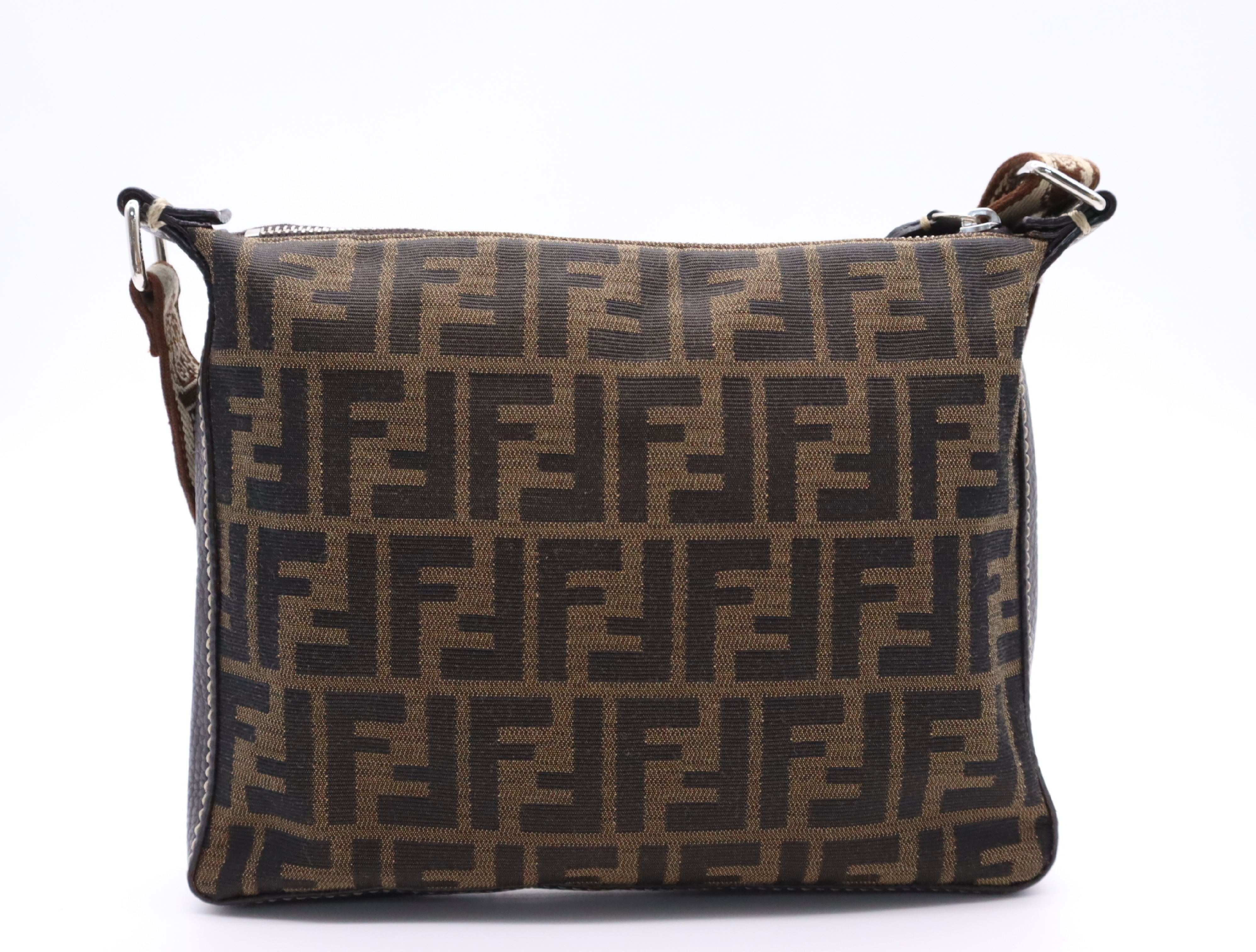 Canvas Zucca Pattern Shoulder Bag, Brown, Silver Hardware — view 2