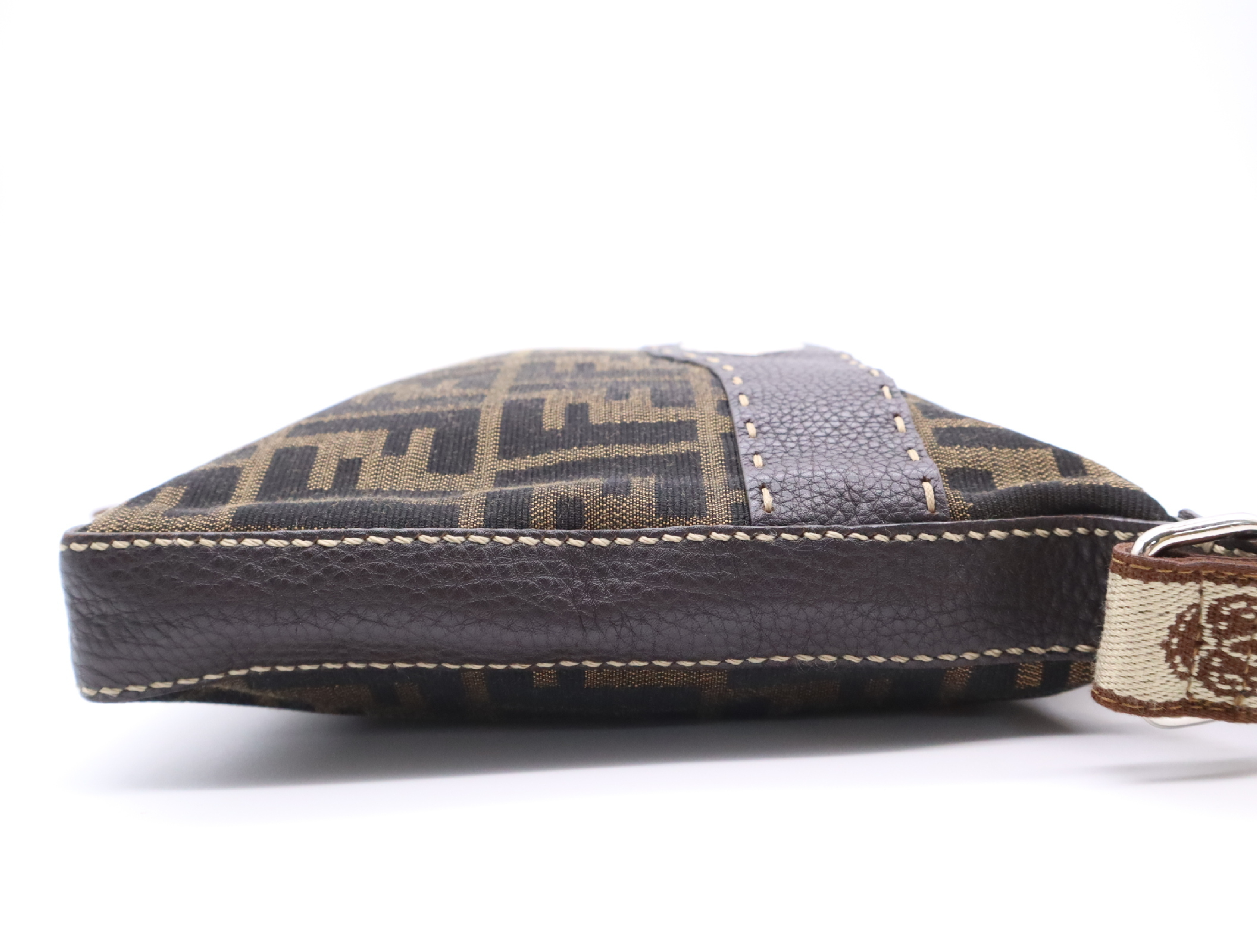 Canvas Zucca Pattern Shoulder Bag, Brown, Silver Hardware — view 5