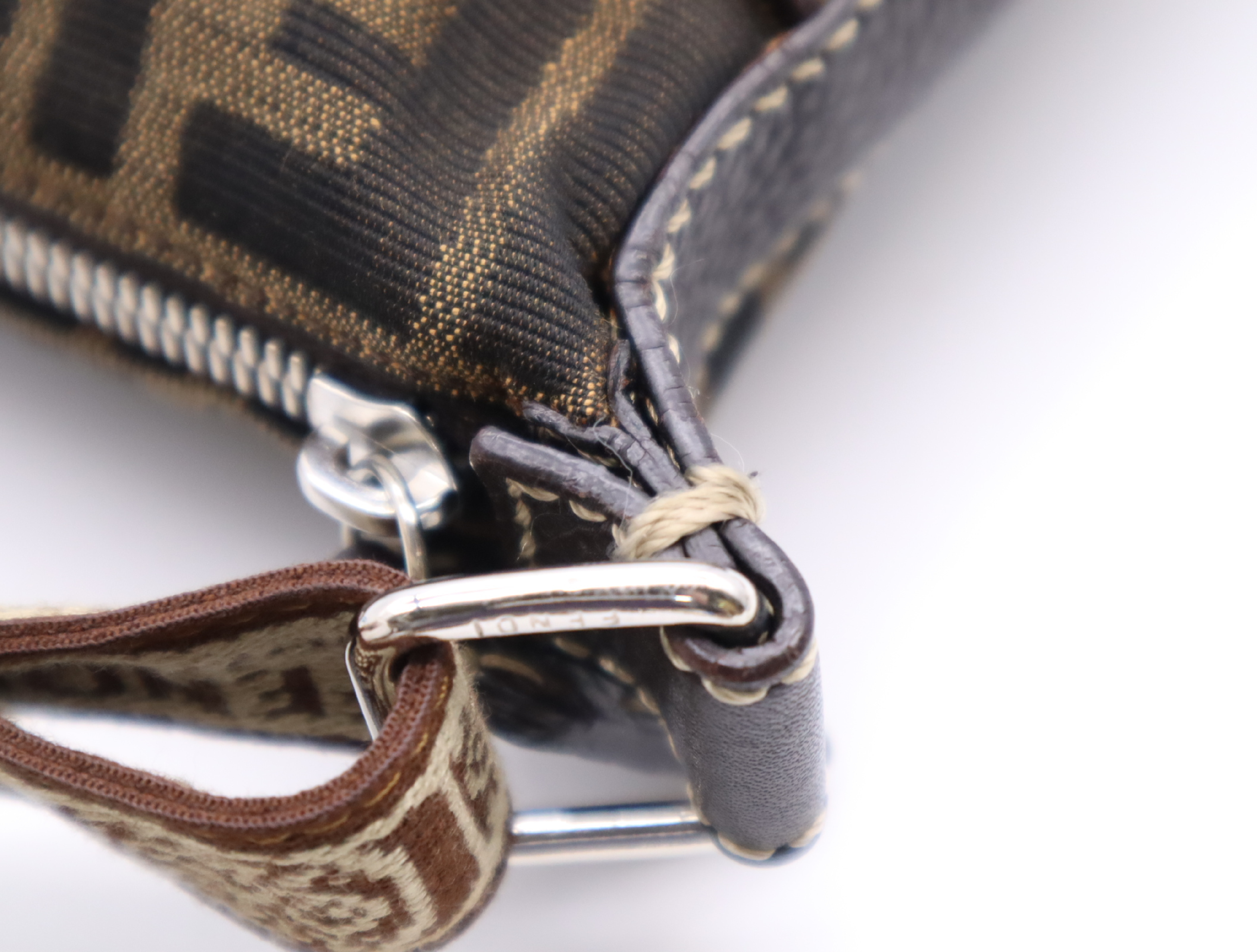 Canvas Zucca Pattern Shoulder Bag, Brown, Silver Hardware — view 9