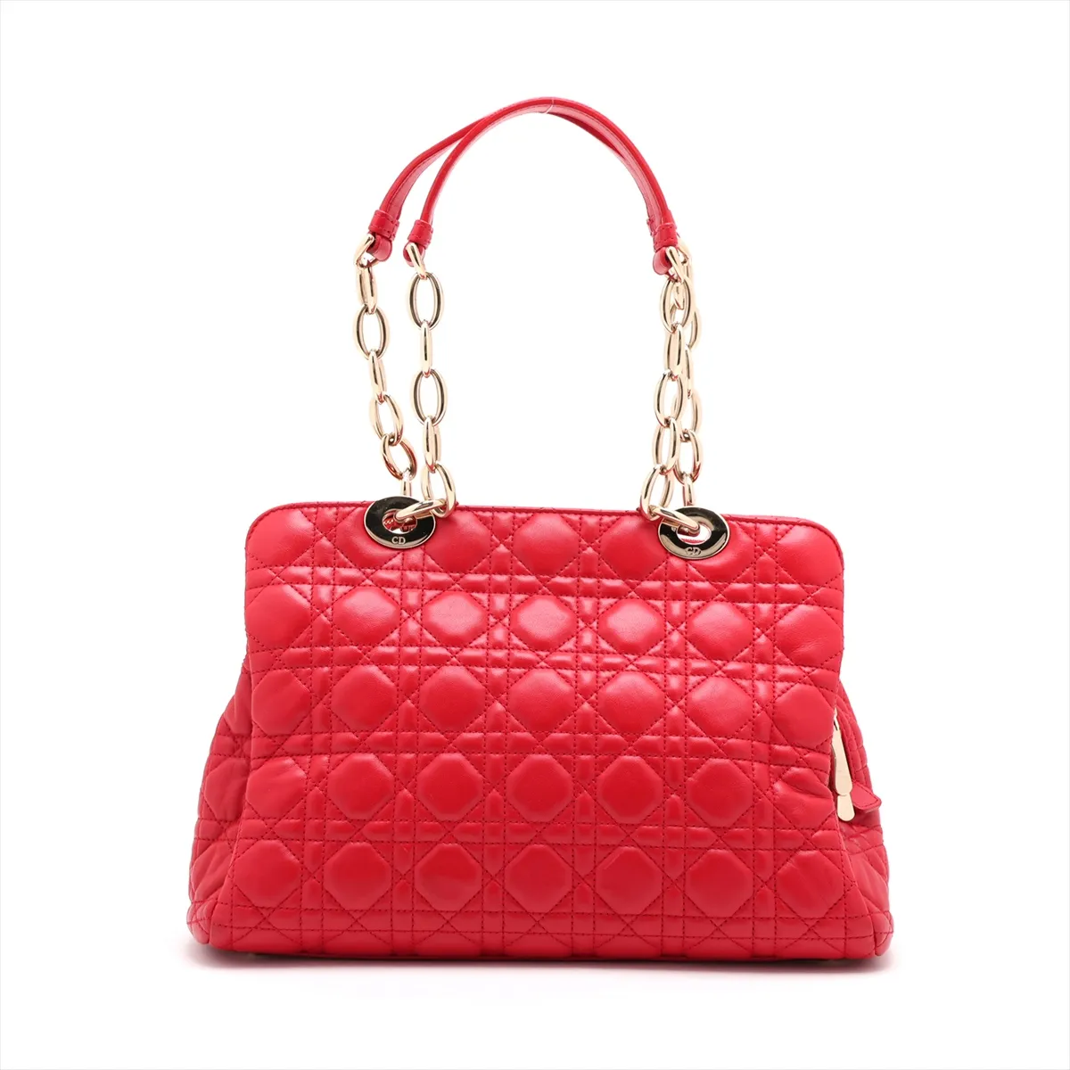 Cannage Leather Chain Shoulder Bag, Red — view 2