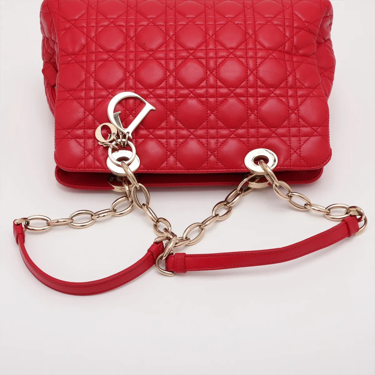 Cannage Leather Chain Shoulder Bag, Red — view 5