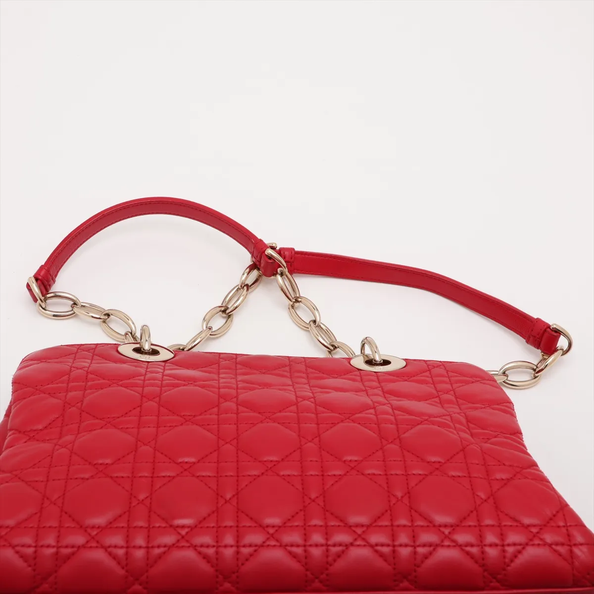 Cannage Leather Chain Shoulder Bag, Red — view 6