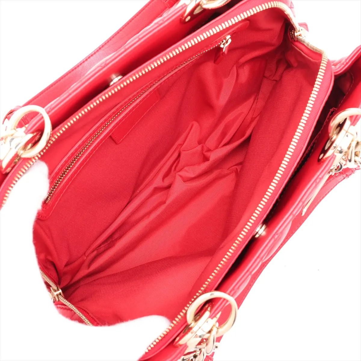 Cannage Leather Chain Shoulder Bag, Red — view 7