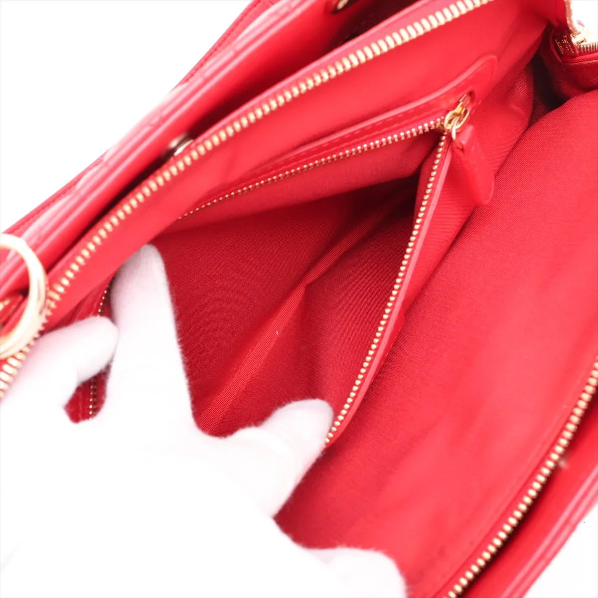 Cannage Leather Chain Shoulder Bag, Red — view 10