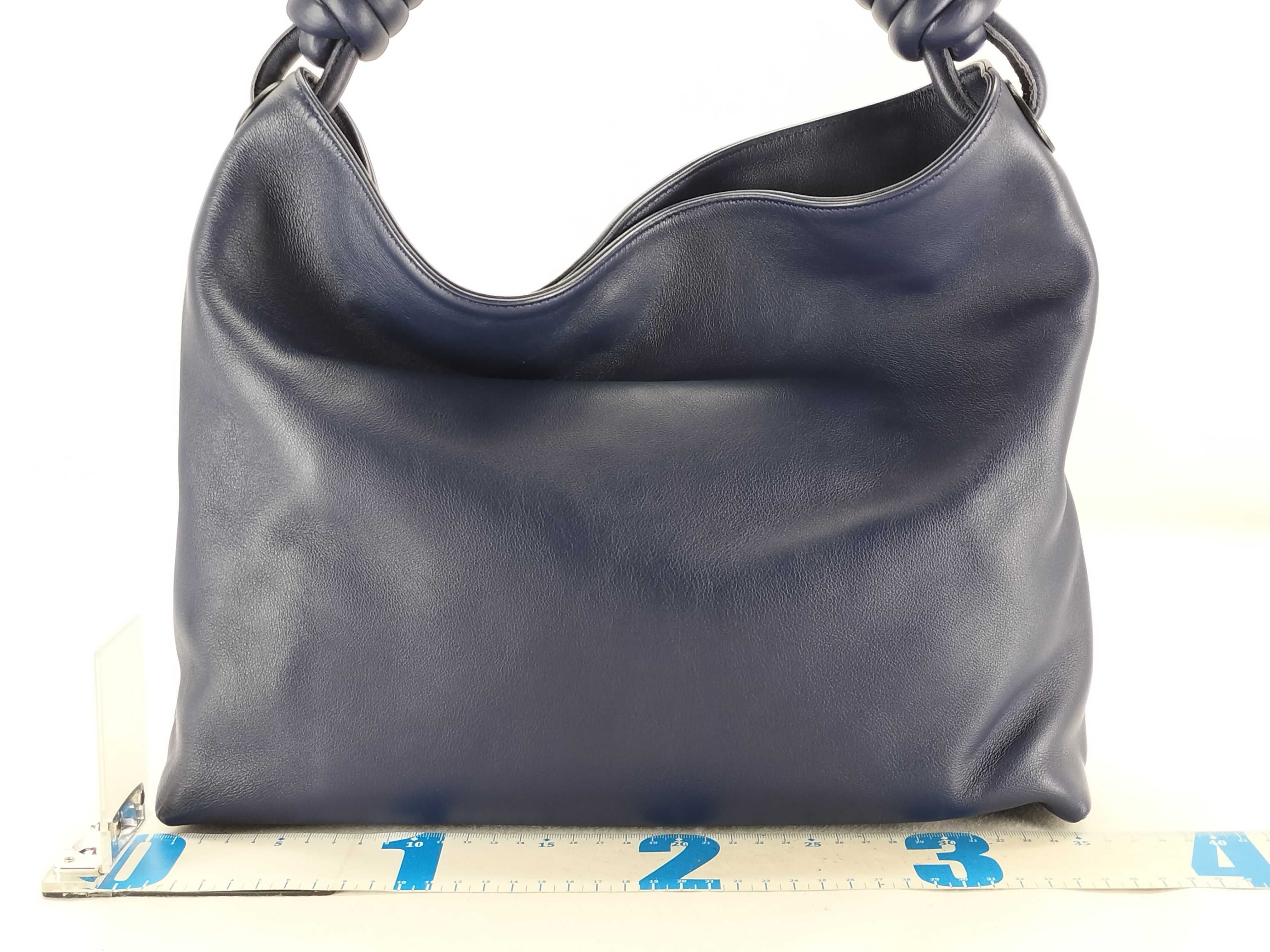 Flamenco Hobo Leather Shoulder Bag, Navy — view 2