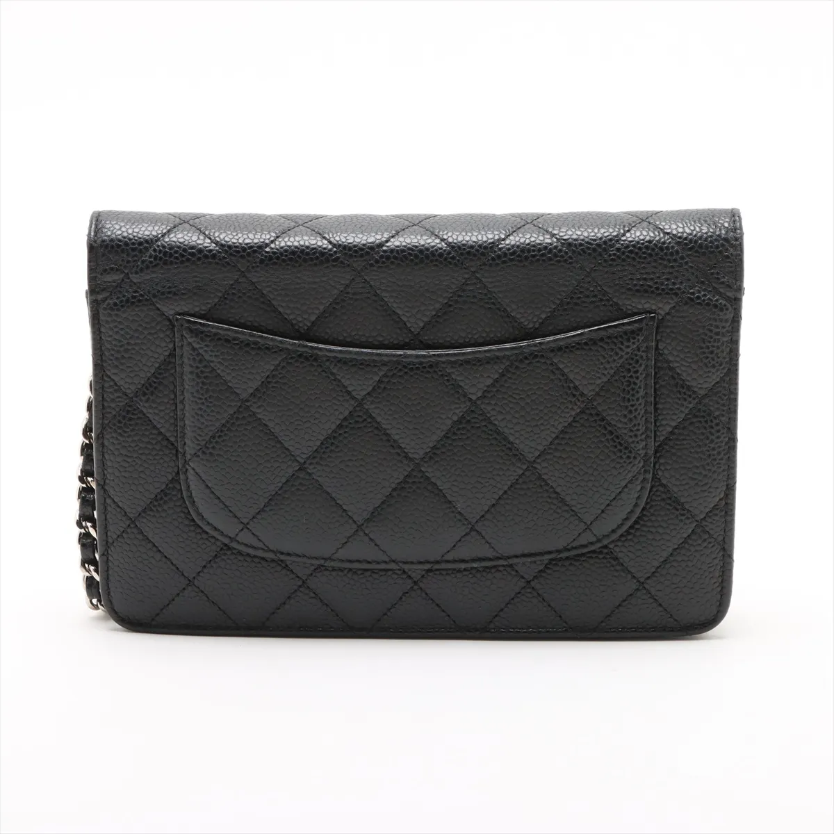 Matelassé Caviar Skin Chain Wallet, Black with Silver Hardware, 21744695, Serial Number 21 — view 2