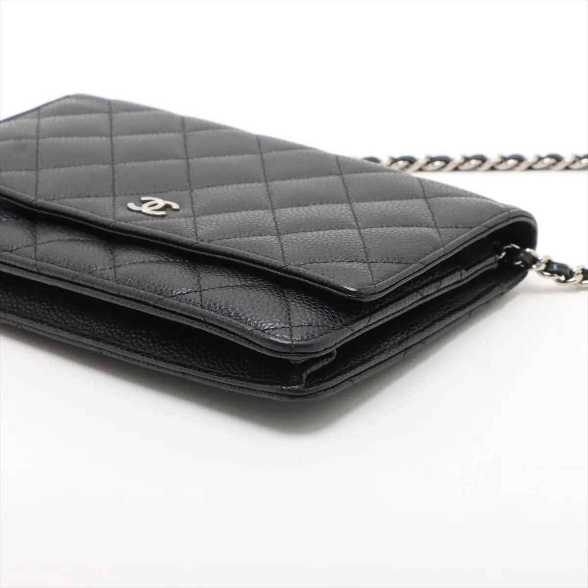 Matelassé Caviar Skin Chain Wallet, Black with Silver Hardware, 21744695, Serial Number 21 — view 3