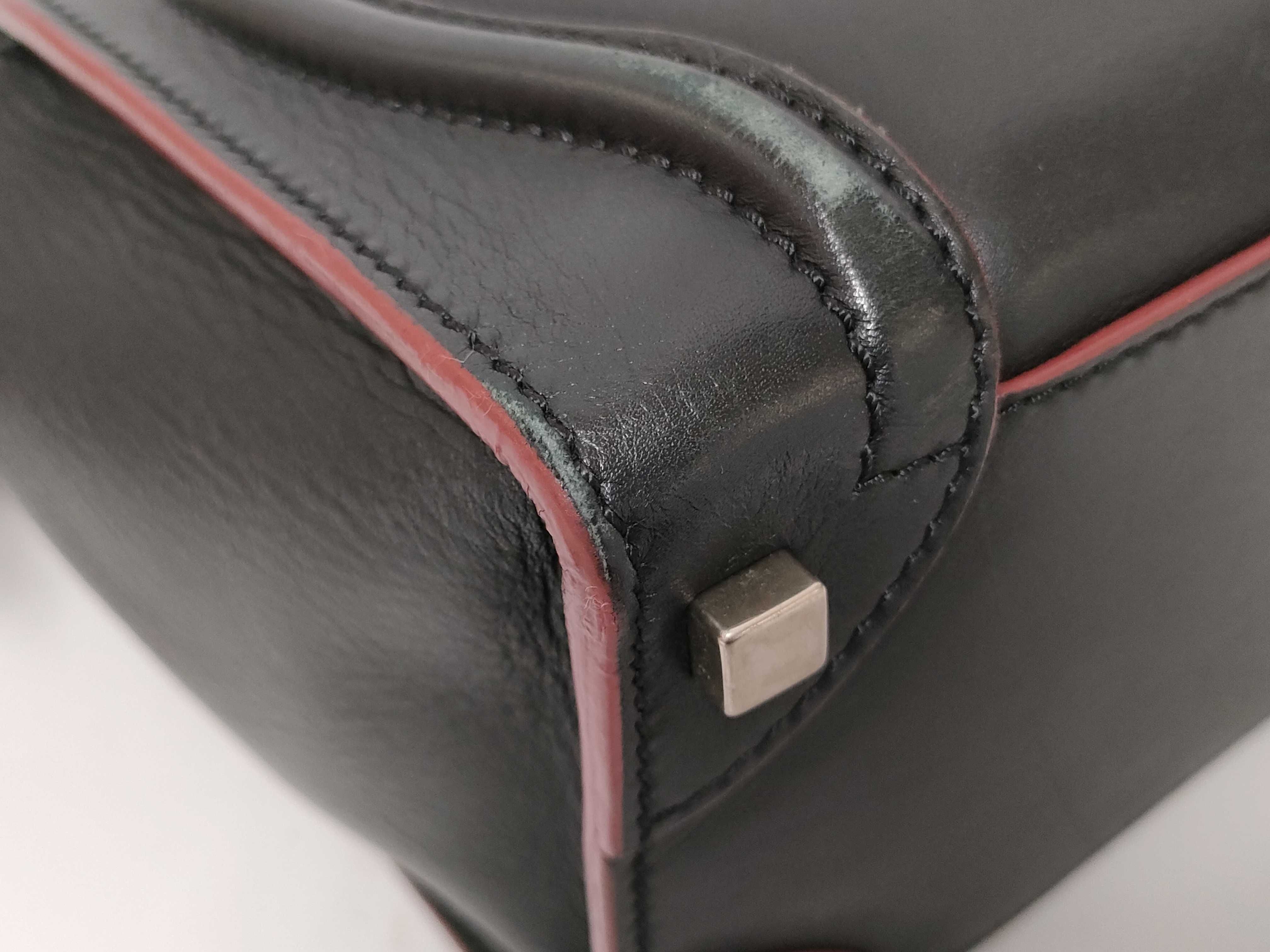Luggage Medium Black x Red Leather Handbag — view 4