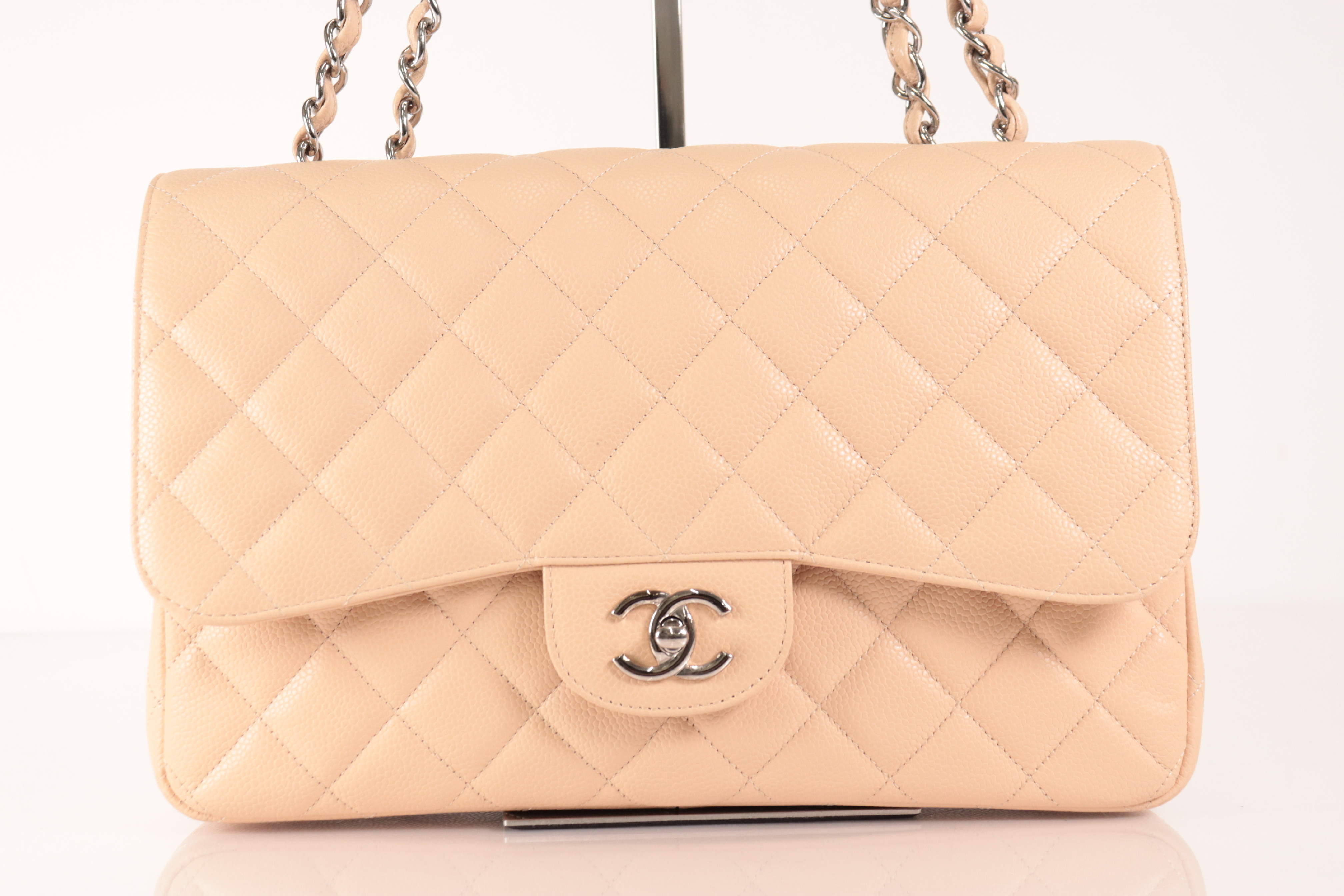 Caviar Chain Shoulder Bag W30 Beige Silver Hardware Serial Number 28 — view 2
