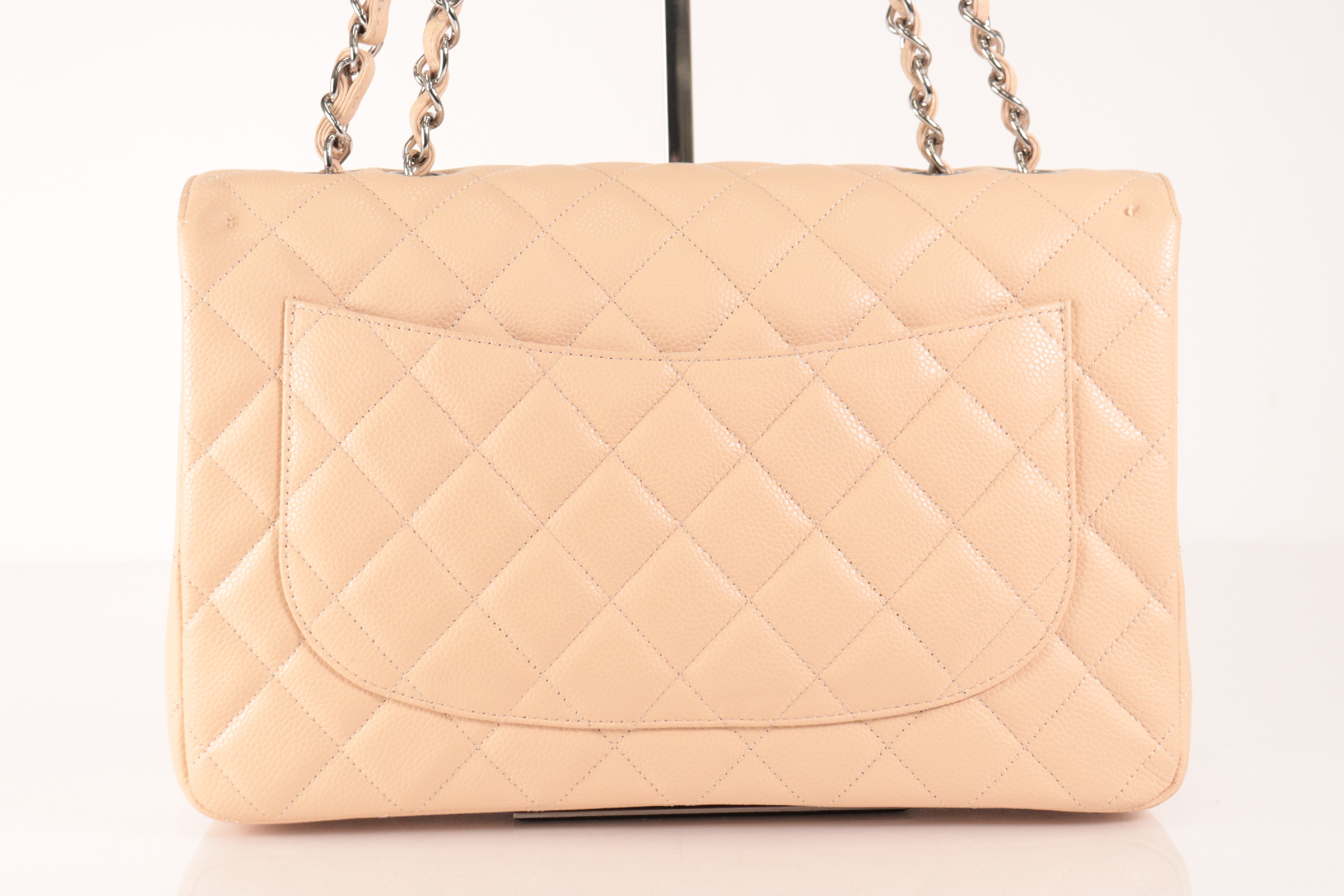 Caviar Chain Shoulder Bag W30 Beige Silver Hardware Serial Number 28 — view 3