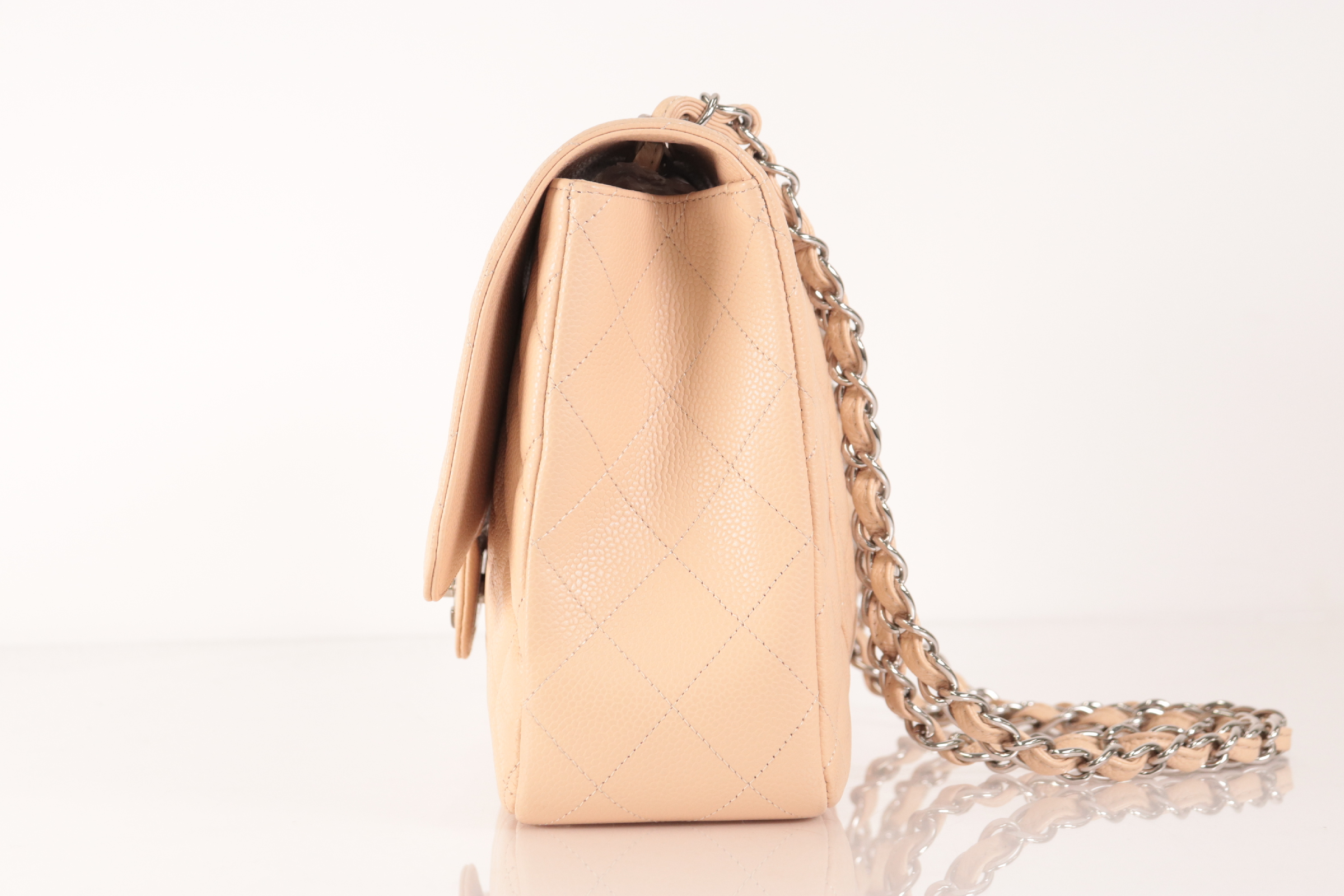 Caviar Chain Shoulder Bag W30 Beige Silver Hardware Serial Number 28 — view 4